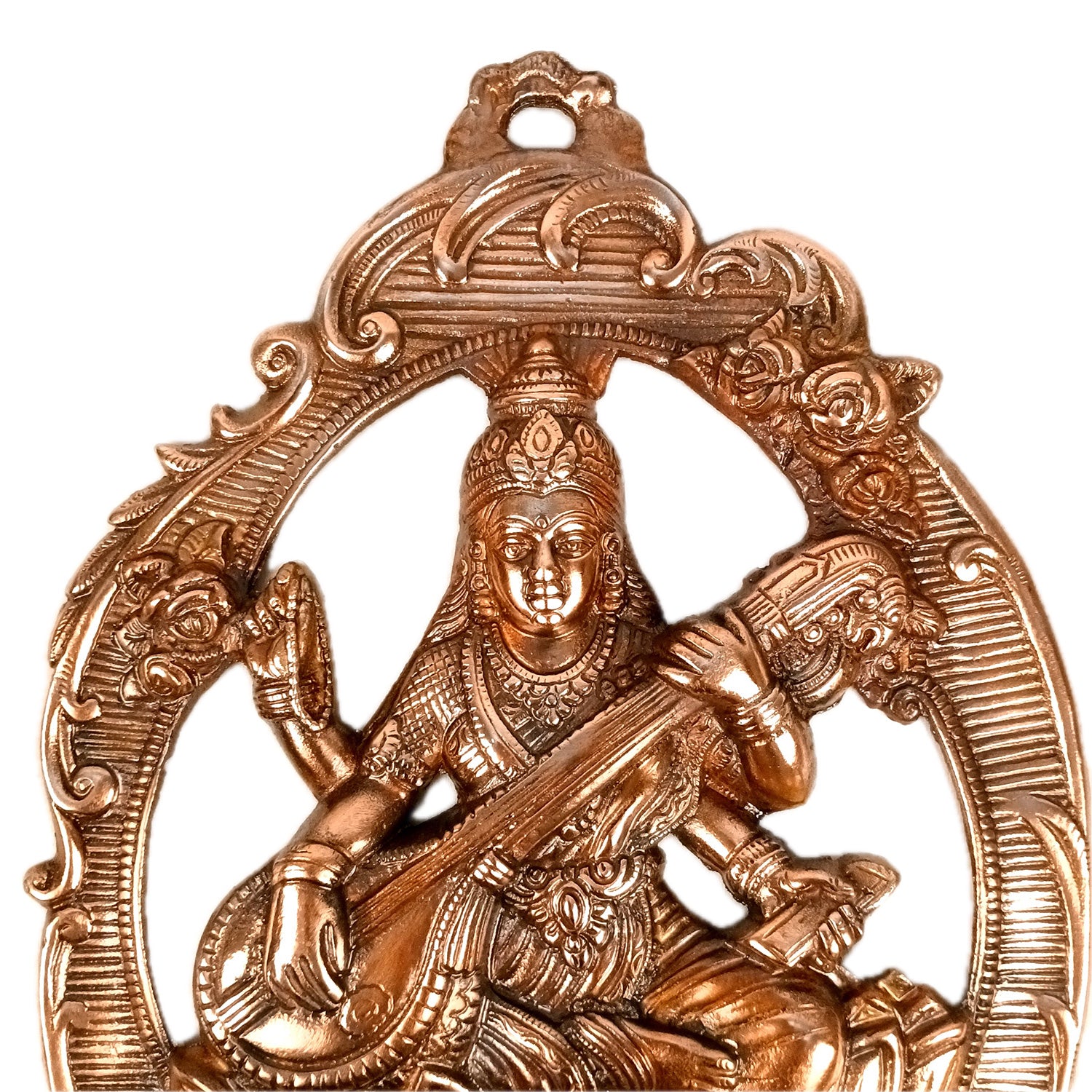 Saraswati Idol Wall Hanging | Goddess Sarasvati Playing Veena Wall Statue |Religoius & Spiritual Wall Art - For Puja, Home & Entrance, Living Room & Gift - 16 Inch - Apkamart