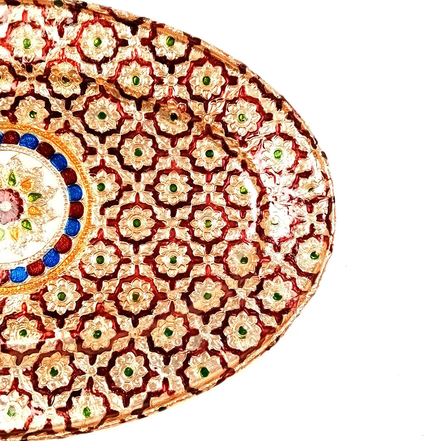 Steel Tray | Serving Trays for Tea, Coffee & Snacks with Meenakari Work - for Home, Dining Table Organization, Kitchen & Gifts - 13 inch - Apkamat #Size_13 Inch