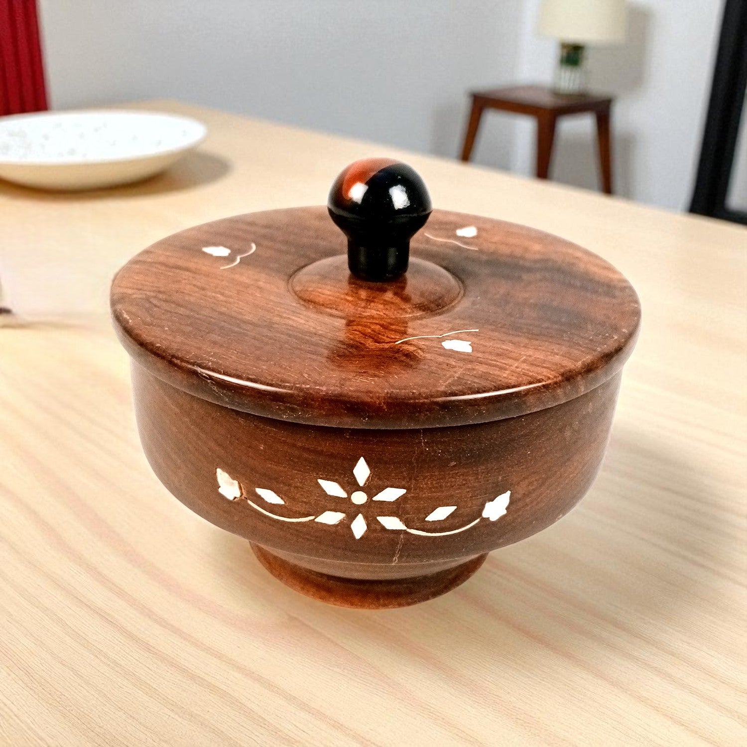 Wooden Bowl | Sugar Pot| Dry Fruit Box Container | Salt Spice Jar | Masala Box | Multi-Use Container - for Home, Kitchen, Dining Table Decor - 5 Inch - Apkamart
