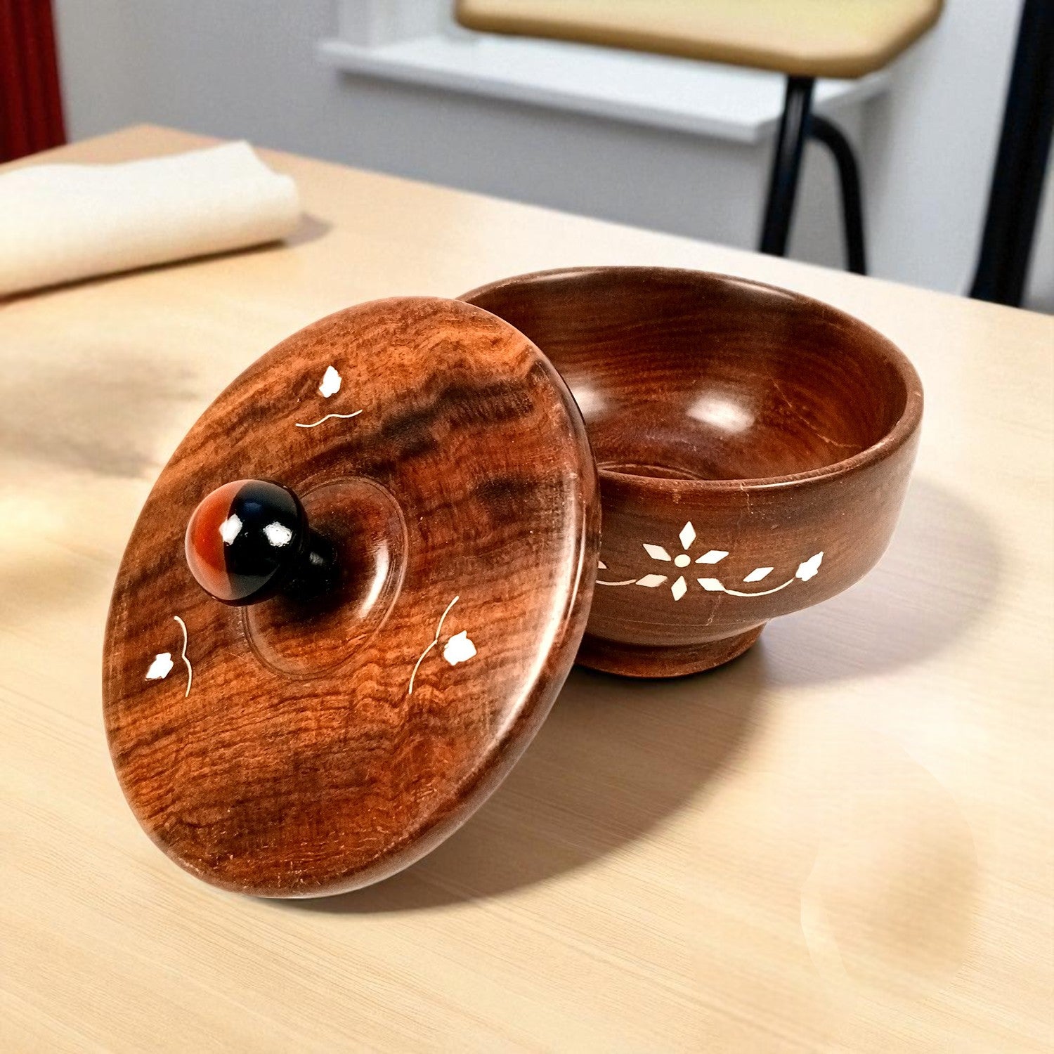 Wooden Bowl | Sugar Pot| Dry Fruit Box Container | Salt Spice Jar | Masala Box | Multi-Use Container - for Home, Kitchen, Dining Table Decor - 5 Inch - Apkamart