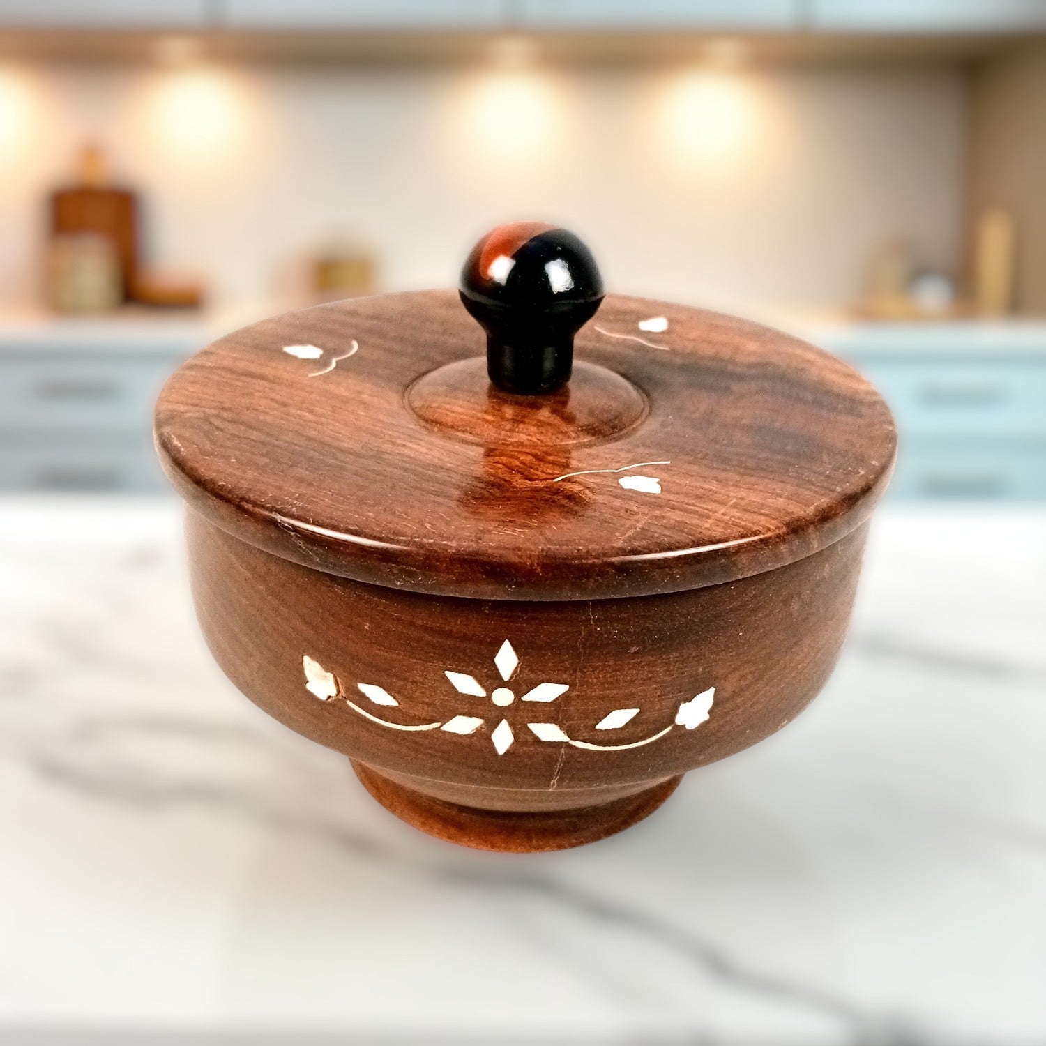 Wooden Bowl | Sugar Pot| Dry Fruit Box Container | Salt Spice Jar | Masala Box | Multi-Use Container - for Home, Kitchen, Dining Table Decor - 5 Inch - Apkamart