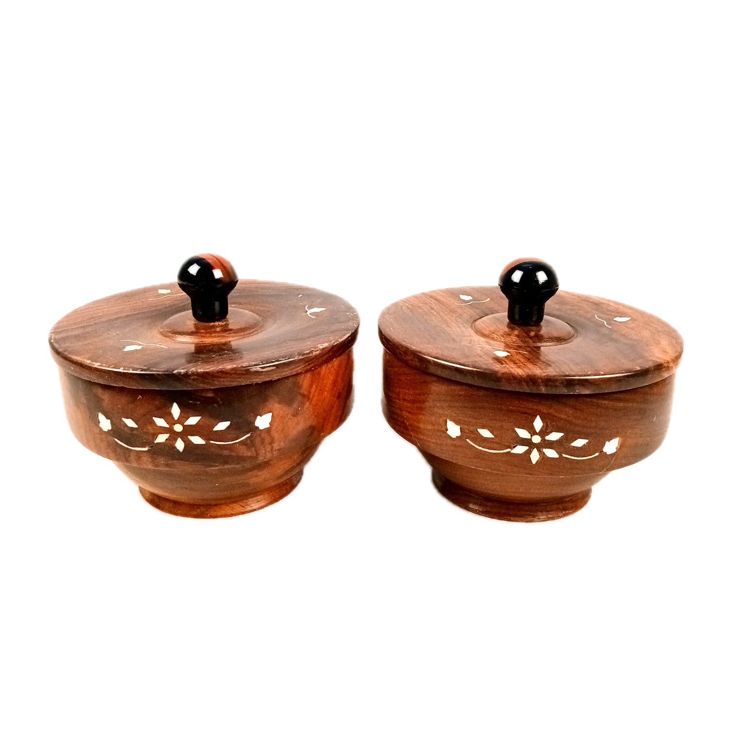 Wooden Bowl | Sugar Pot| Dry Fruit Box Container | Salt Spice Jar | Masala Box | Multi-Use Container - for Home, Kitchen, Dining Table Decor - 5 Inch (Pack Of 2) - Apkamart