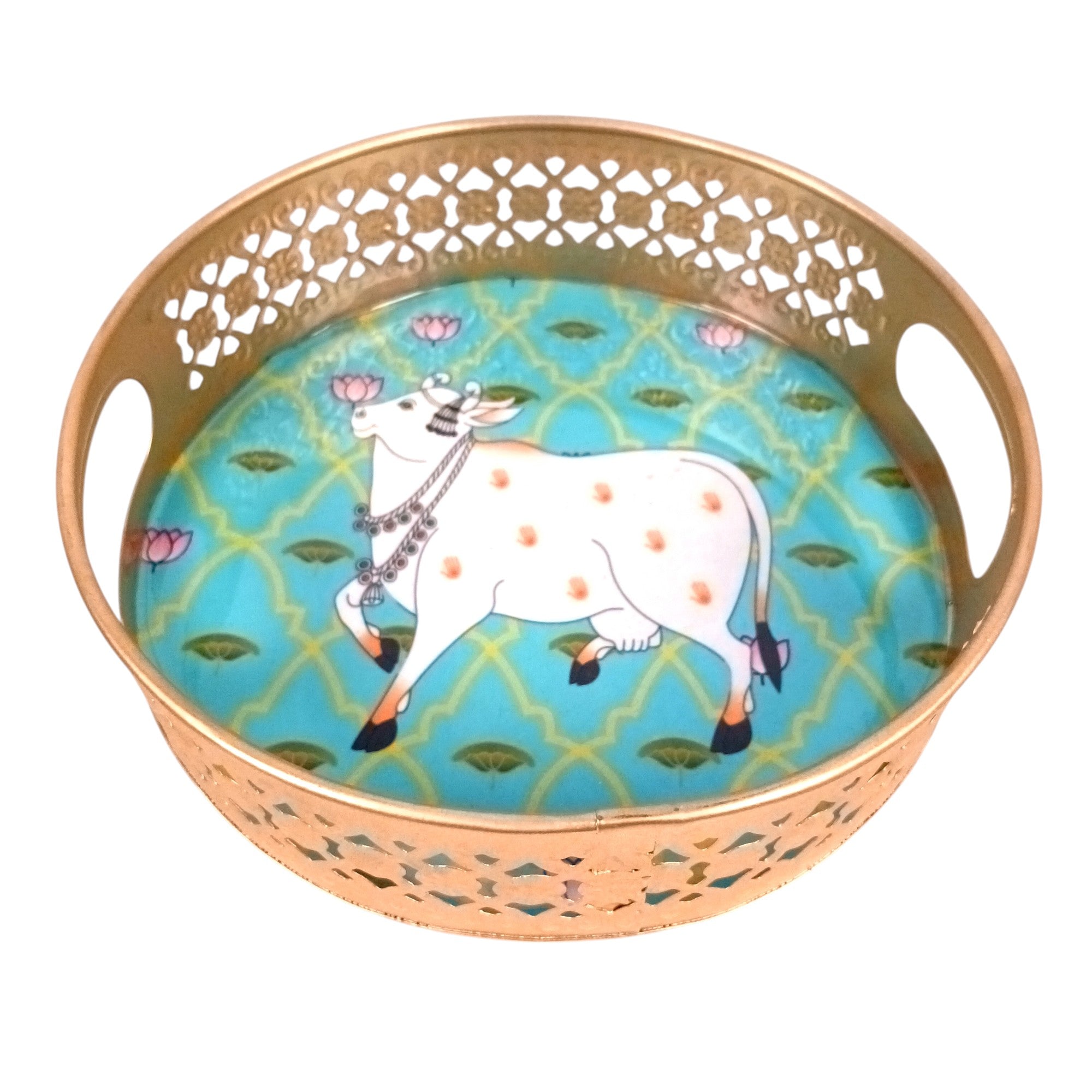 Round Serving Tray Set | Tray for Kitchen & Home Decor | Decorative Handicraft Tray | Beautiful Diwali Gift | Elegant Tray Set for Dining- 10 Inch (Set Of 2) - Apkamart