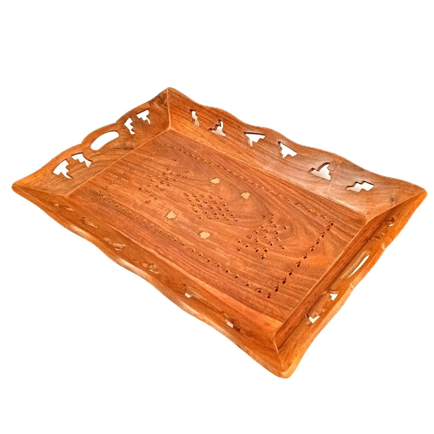 Decorative Tray | Serving Tray & Platters | Wooden Trays With Handle - For Home, Dining Table Organization, Kitchen & Gifts - 15 Inch - Apkamart