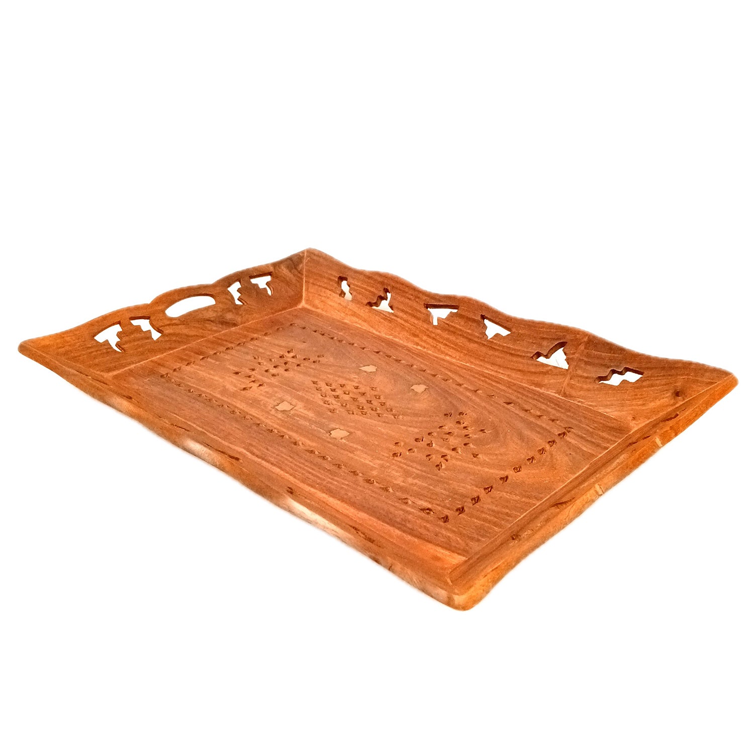 Decorative Tray | Serving Tray & Platters | Wooden Trays With Handle - For Home, Dining Table Organization, Kitchen & Gifts - 15 Inch - Apkamart