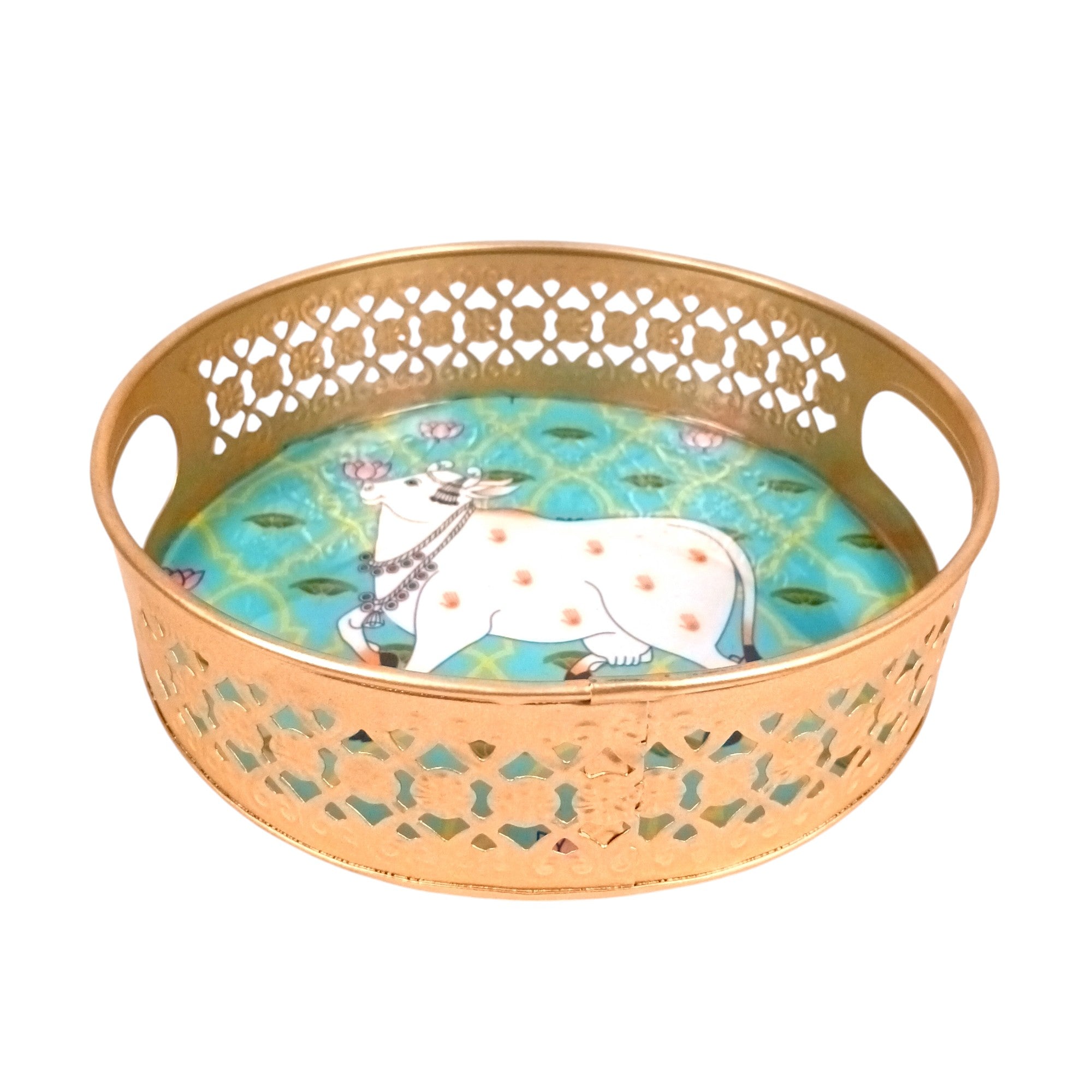 Round Serving Tray Set | Tray for Kitchen & Home Decor | Decorative Handicraft Tray | Beautiful Diwali Gift | Elegant Tray Set for Dining- 10 Inch (Set Of 2) - Apkamart