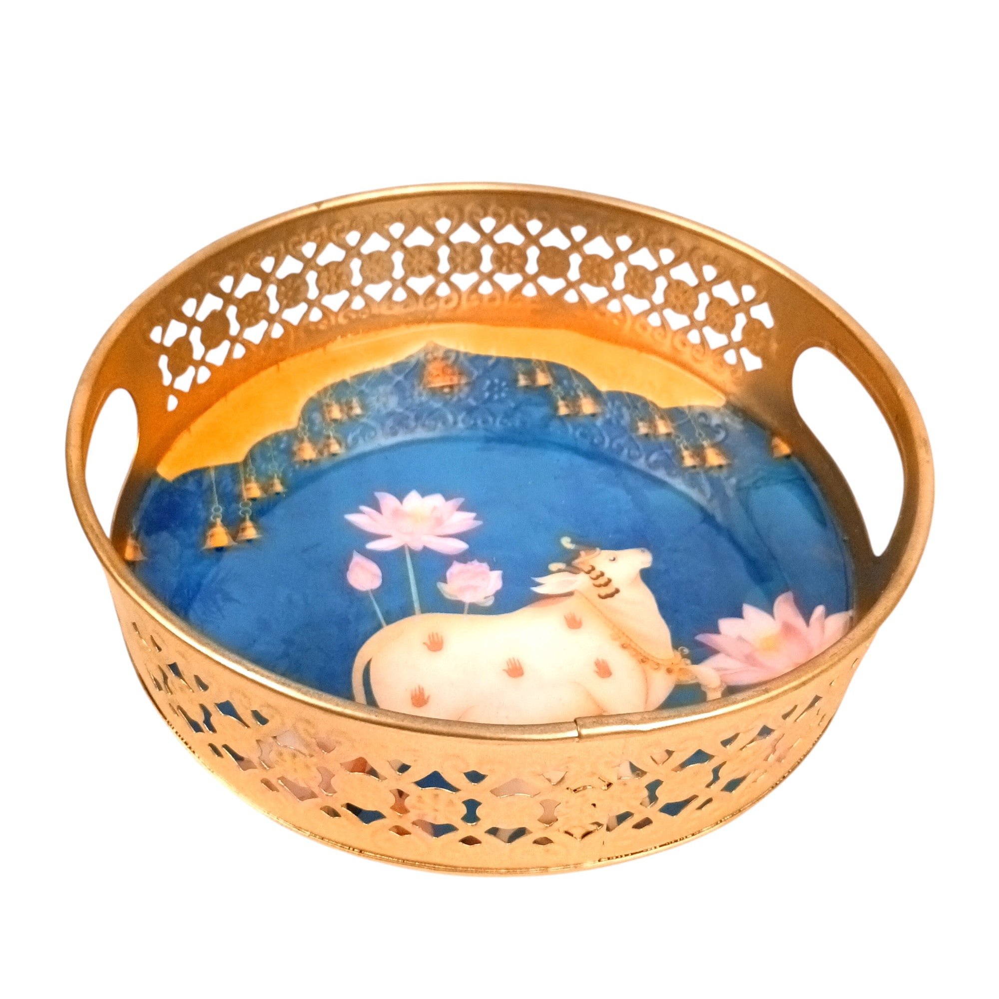 Round Serving Tray Set | Tray for Kitchen & Home Decor | Decorative Handicraft Tray | Beautiful Diwali Gift | Elegant Tray Set for Dining- 10 Inch (Set Of 2) - Apkamart