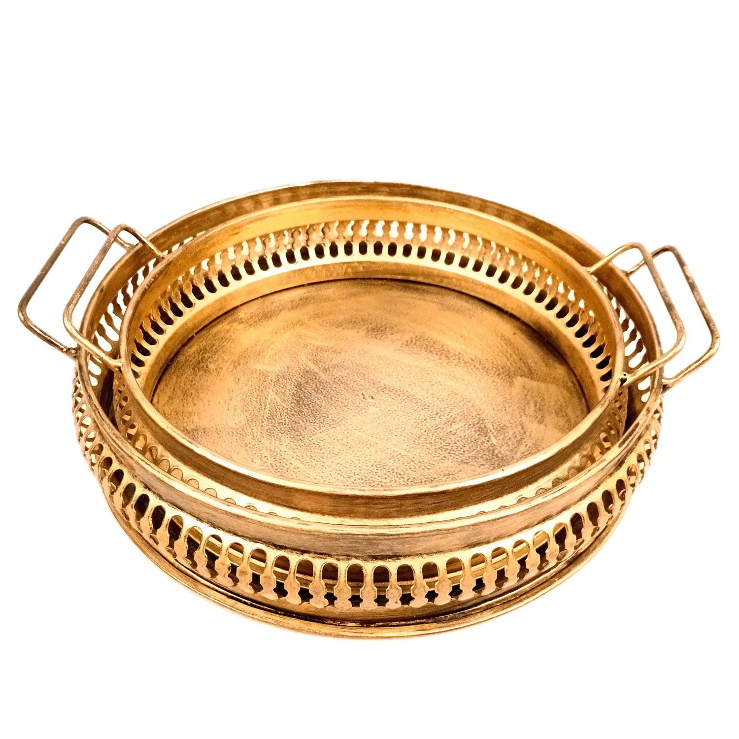 Serving Tray Set | Metal Trays For Tea, Coffee & Snacks | Multipurpose Decorative Tray & Platters - For Home, Dining Table Organization, Kitchen & Gifts - 12 Inch (Pack of 2) - Apkamart