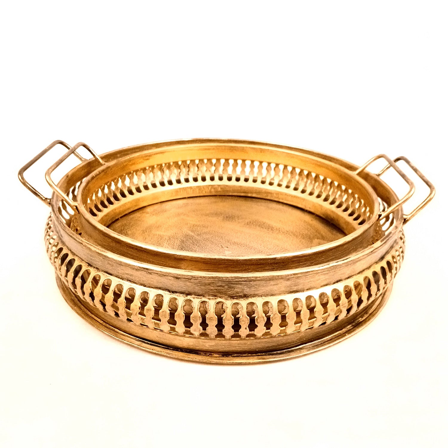 Serving Tray Set | Metal Trays For Tea, Coffee & Snacks | Multipurpose Decorative Tray & Platters - For Home, Dining Table Organization, Kitchen & Gifts - 12 Inch (Pack of 2) - Apkamart