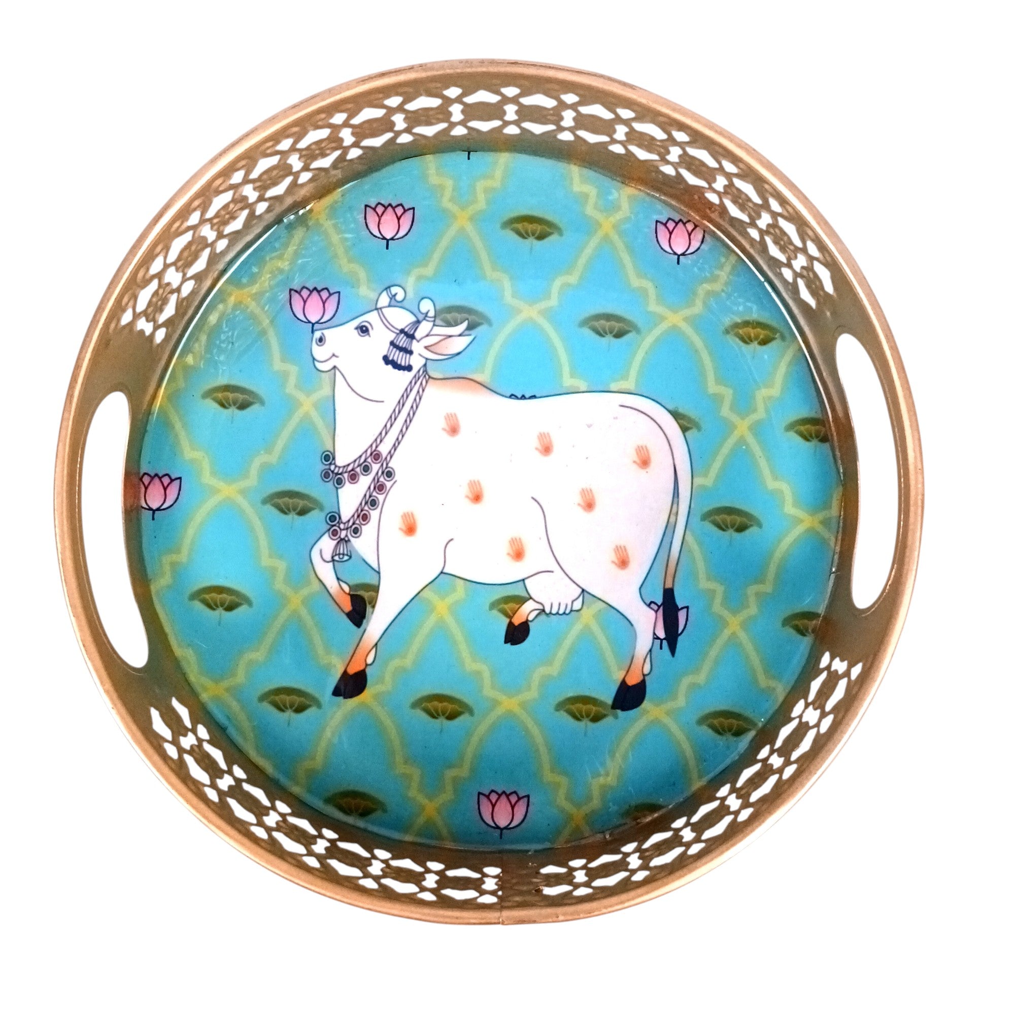 Round Serving Tray Set | Tray for Kitchen & Home Decor | Decorative Handicraft Tray | Beautiful Diwali Gift | Elegant Tray Set for Dining- 10 Inch (Set Of 2) - Apkamart