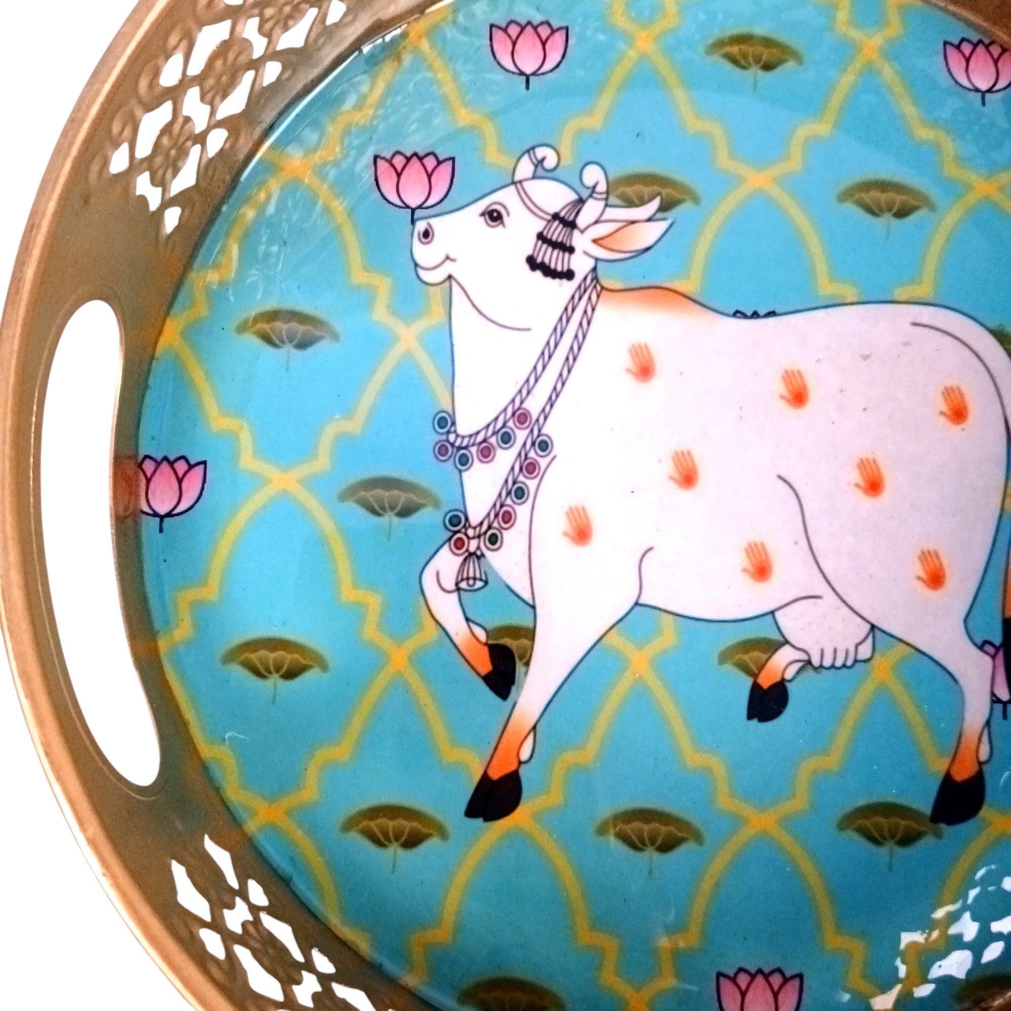 Round Serving Tray Set | Tray for Kitchen & Home Decor | Decorative Handicraft Tray | Beautiful Diwali Gift | Elegant Tray Set for Dining- 10 Inch (Set Of 2) - Apkamart