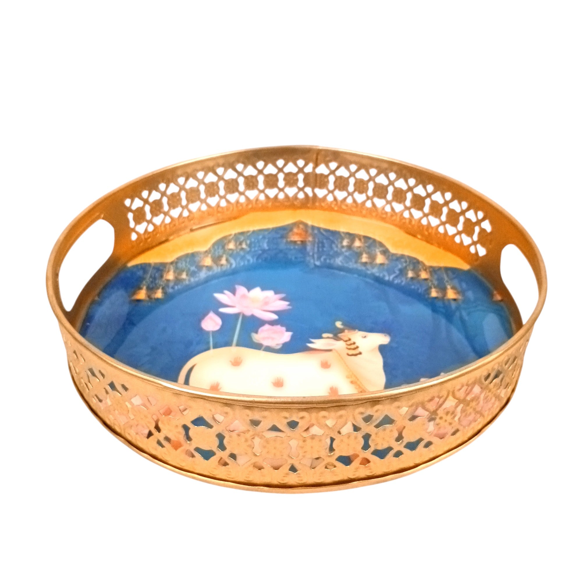 Round Serving Tray Set | Tray for Kitchen & Home Decor | Decorative Handicraft Tray | Beautiful Diwali Gift | Elegant Tray Set for Dining- 10 Inch (Set Of 2) - Apkamart