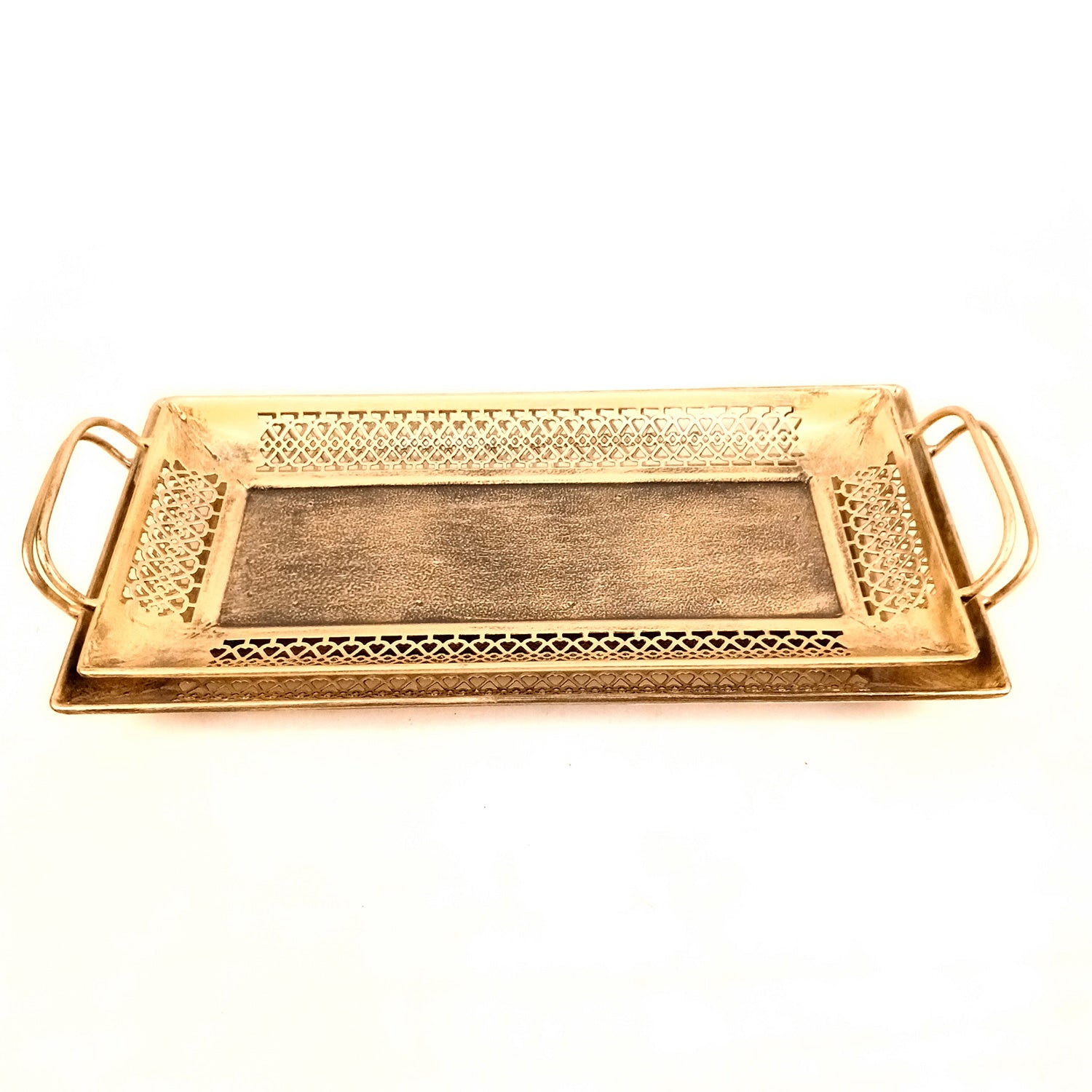 Serving Tray Set | Metal Trays For Tea, Coffee & Snacks | Multipurpose Decorative Tray & Platters - For Home, Dining Table Organization, Kitchen & Gifts - 15 Inch (Set Of 2) - Apkamart