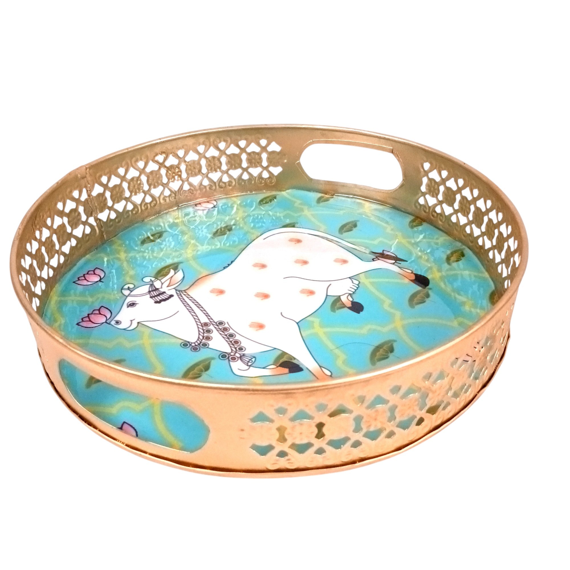 Round Serving Tray Set | Tray for Kitchen & Home Decor | Decorative Handicraft Tray | Beautiful Diwali Gift | Elegant Tray Set for Dining- 10 Inch (Set Of 2) - Apkamart