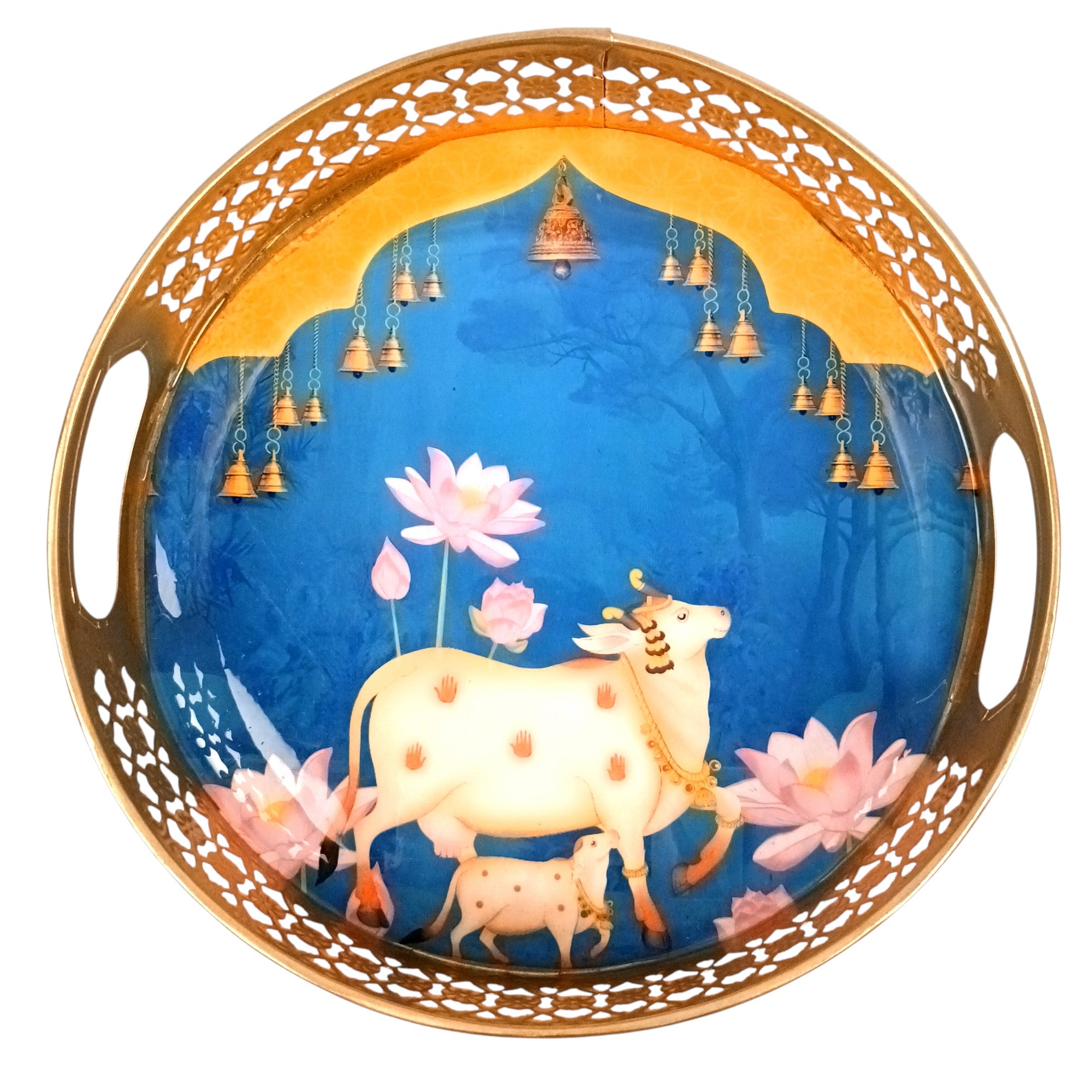 Round Serving Tray Set | Tray for Kitchen & Home Decor | Decorative Handicraft Tray | Beautiful Diwali Gift | Elegant Tray Set for Dining- 10 Inch (Set Of 2) - Apkamart