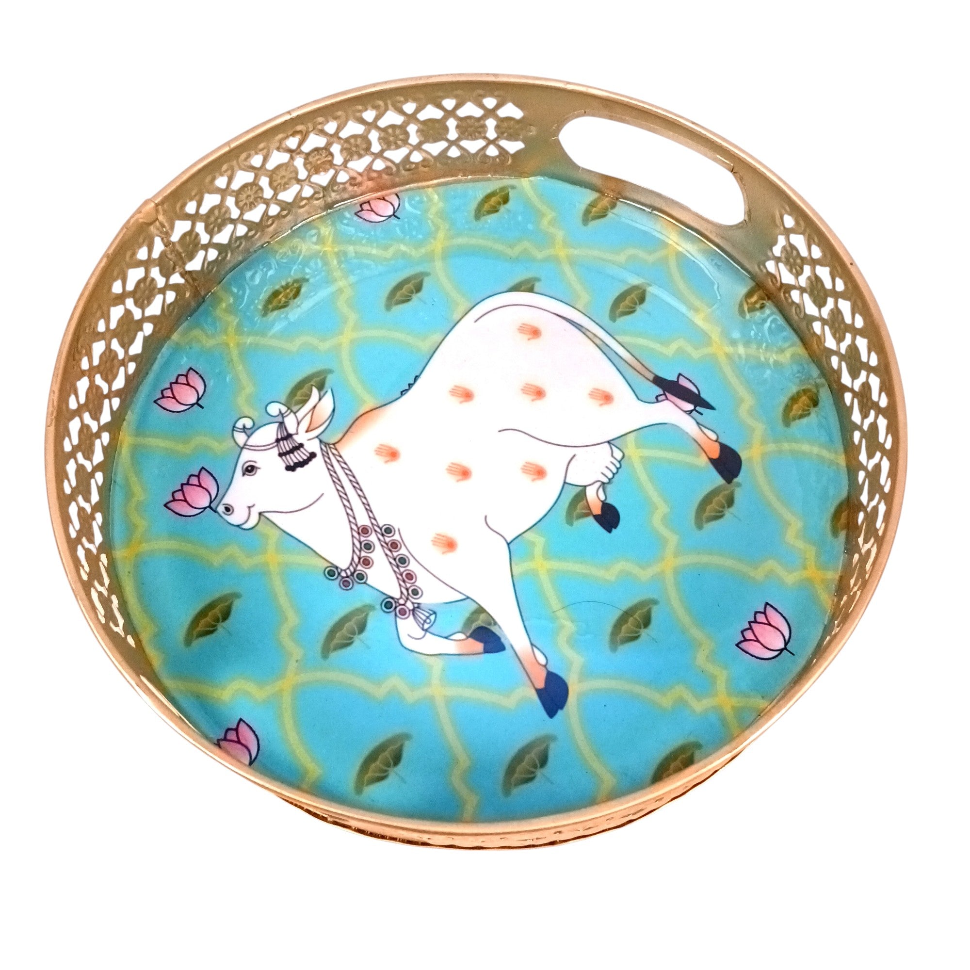 Round Serving Tray Set | Tray for Kitchen & Home Decor | Decorative Handicraft Tray | Beautiful Diwali Gift | Elegant Tray Set for Dining- 10 Inch (Set Of 2) - Apkamart