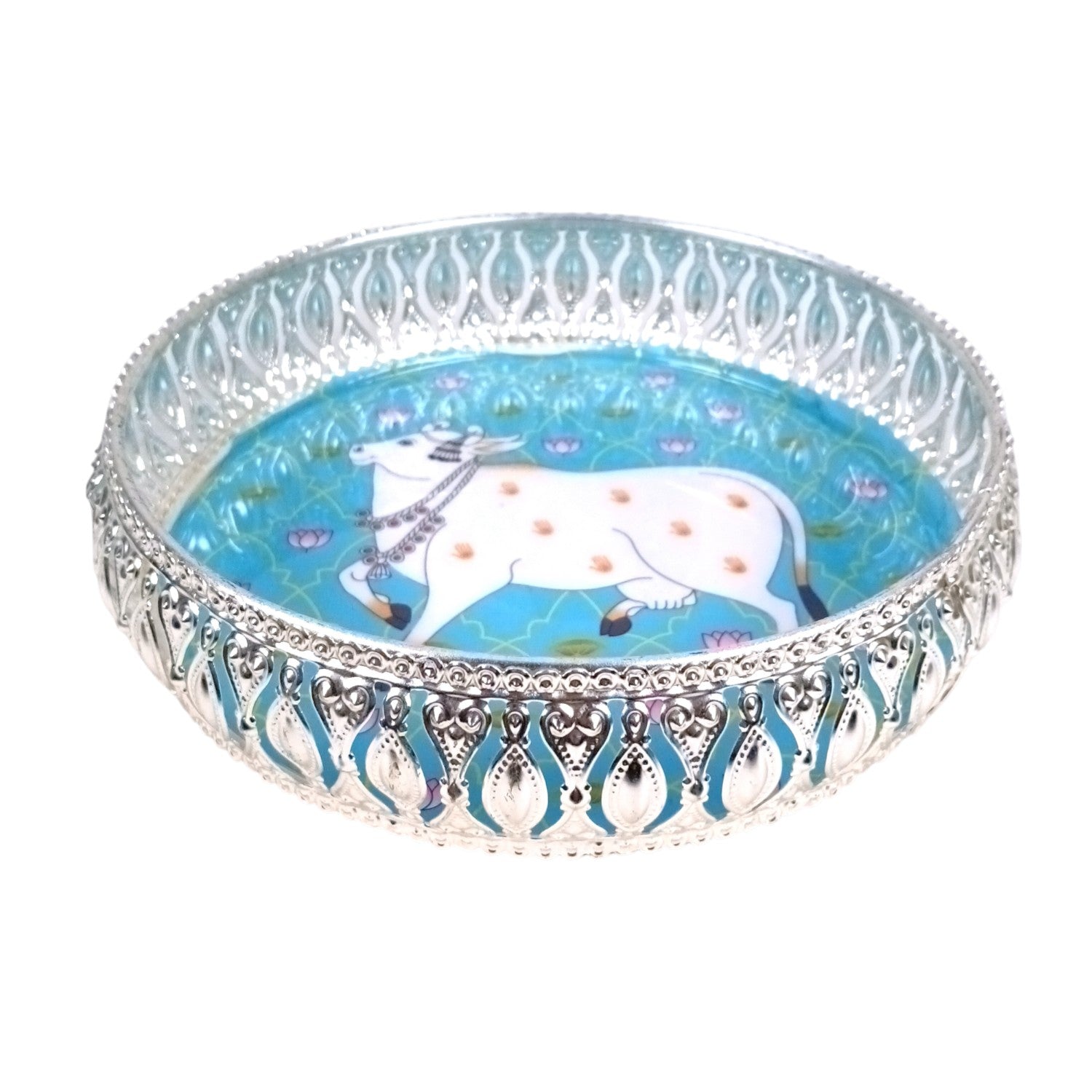 Round Serving Tray| Tray for Kitchen & Home Decor | Handcrafted Decorative Tray | Beautiful Tray for Dining & Center Table - 8 Inch - Apkamart
