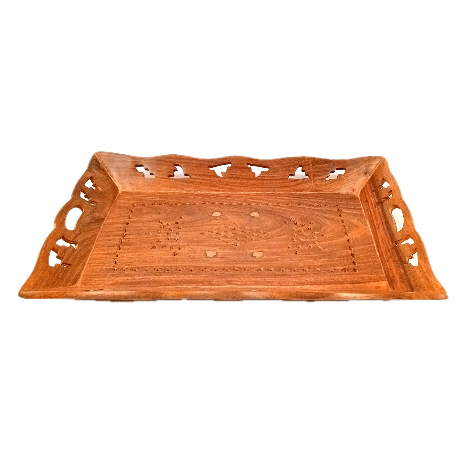Decorative Tray | Serving Tray & Platters | Wooden Trays With Handle - For Home, Dining Table Organization, Kitchen & Gifts - 15 Inch - Apkamart