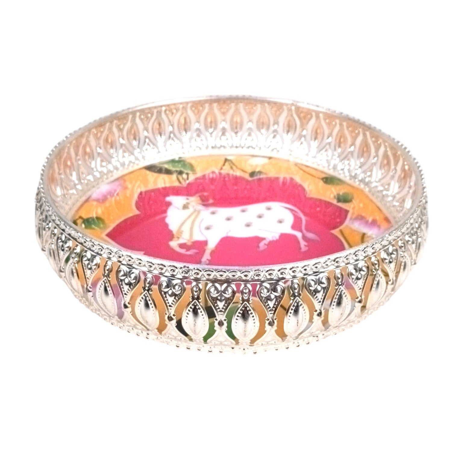 Round Serving Tray | Tray for Kitchen & Home Decor | Handcrafted Decorative Tray | Beautiful Tray for Dining & Center Table - 8 Inch - Apkamat