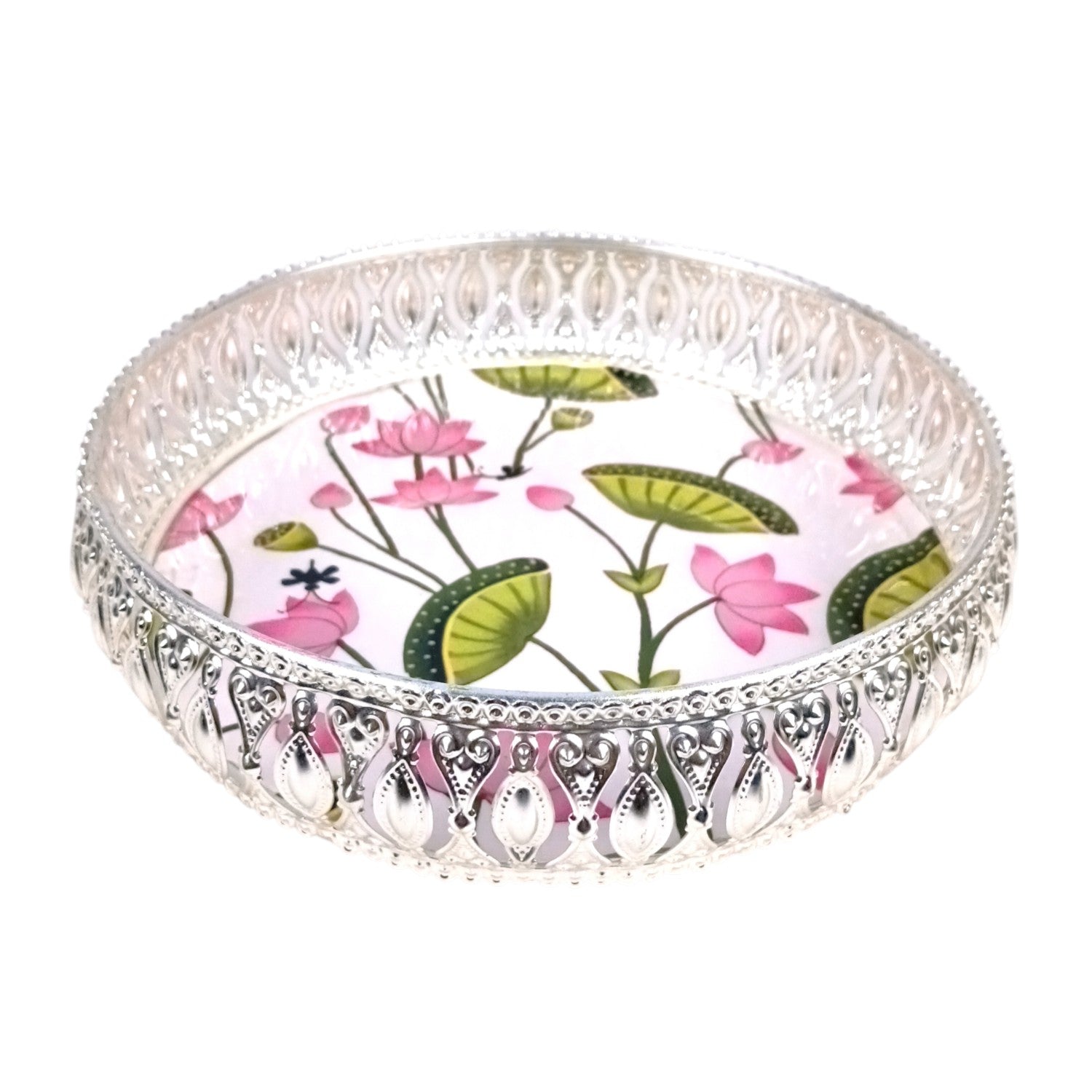 Round Serving Tray | Tray for Kitchen & Home Decor | Handcrafted Decorative Tray | Beautiful Tray for Dining & Center Table - 8 Inch - Apkamart