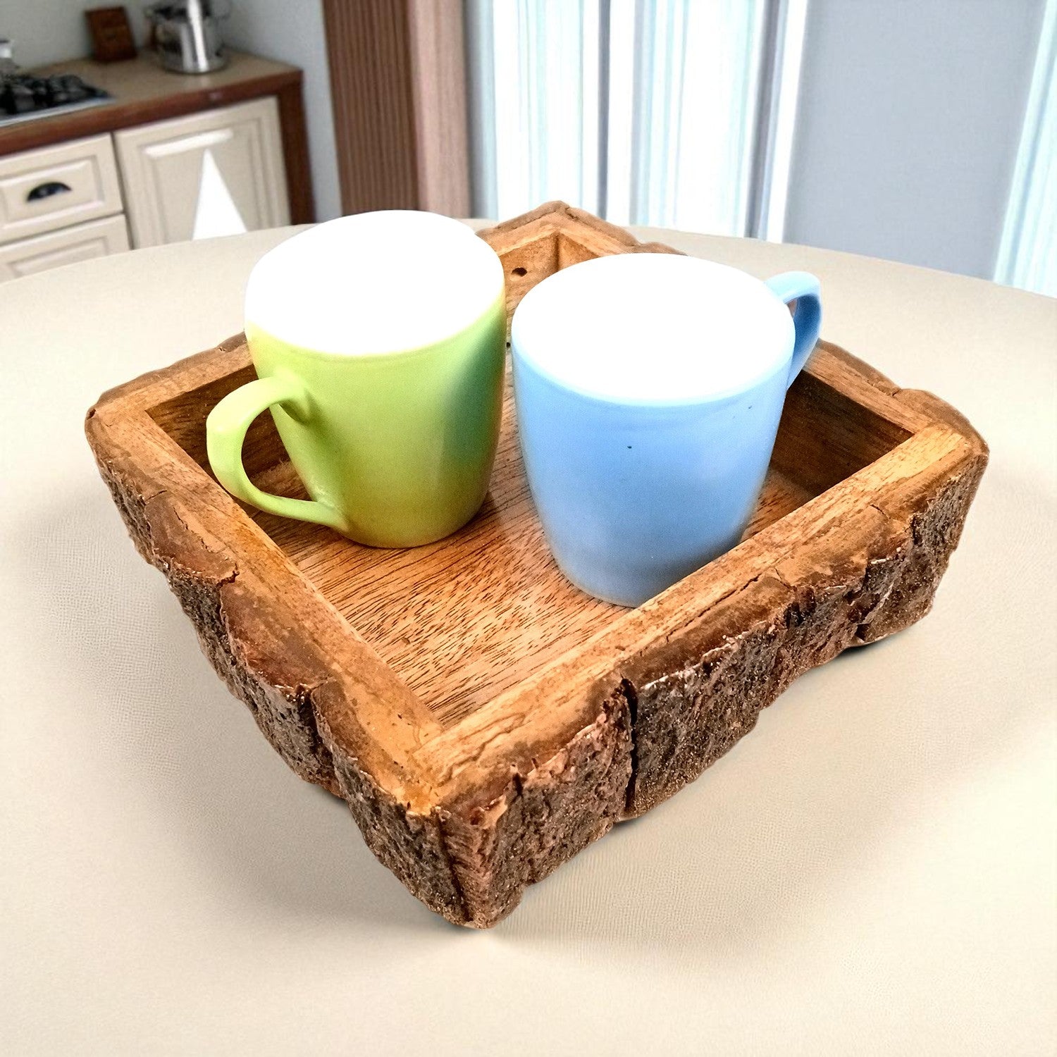 Wooden Tray Set | Serving Trays For Tea, Coffee & Snacks | Multipurpose Decorative Tray & Platters - For Home, Dining Table Organization, Kitchen & Gifts - 10 Inch (Pack of 3) - Apkamart