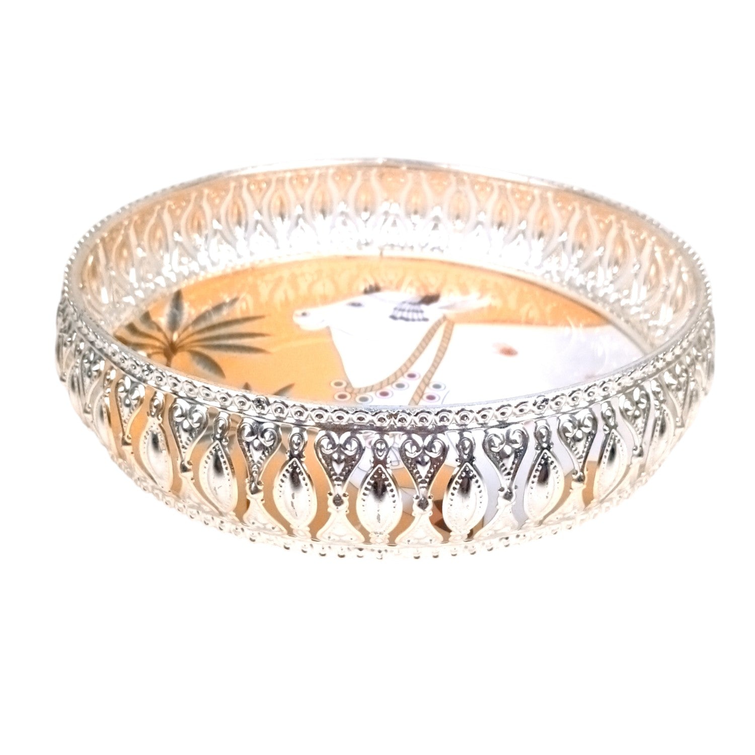 Round Serving Tray | Tray for Kitchen & Home Decor | Handcrafted Decorative Tray | Beautiful Tray for Dining & Center Table | Ideal For Diwali Gift - 8 Inch - Apkamart