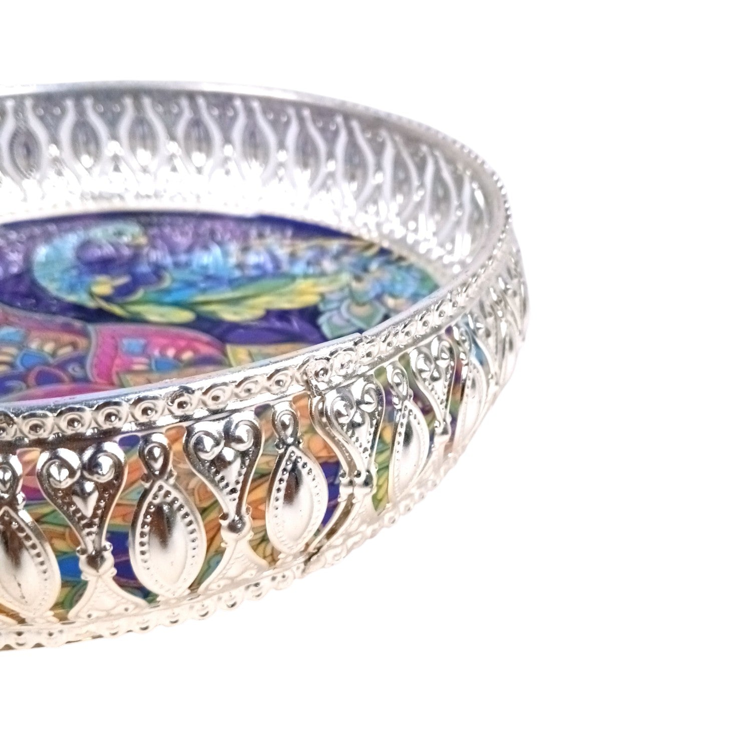 Round Serving Tray | Tray for Kitchen & Home Decor | Peacock Design| Handcrafted Decorative Tray | Beautiful Tray for Dining & Center Table - 8 Inch - Apkamart