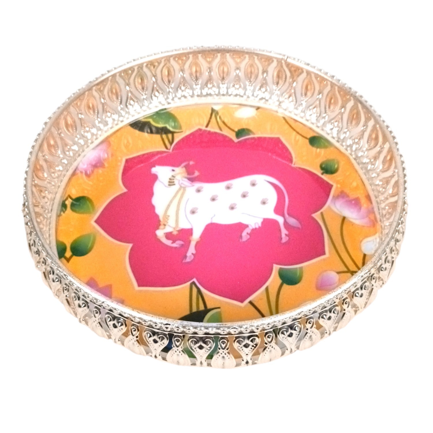 Round Serving Tray | Tray for Kitchen & Home Decor | Handcrafted Decorative Tray | Beautiful Tray for Dining & Center Table - 8 Inch - Apkamat