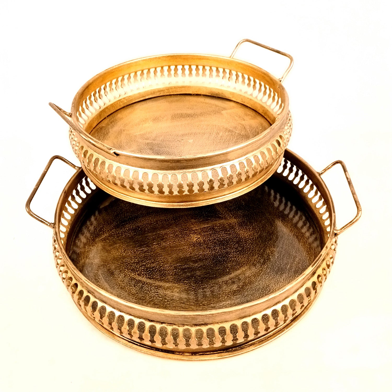 Serving Tray Set | Metal Trays For Tea, Coffee & Snacks | Multipurpose Decorative Tray & Platters - For Home, Dining Table Organization, Kitchen & Gifts - 12 Inch (Pack of 2) - Apkamart