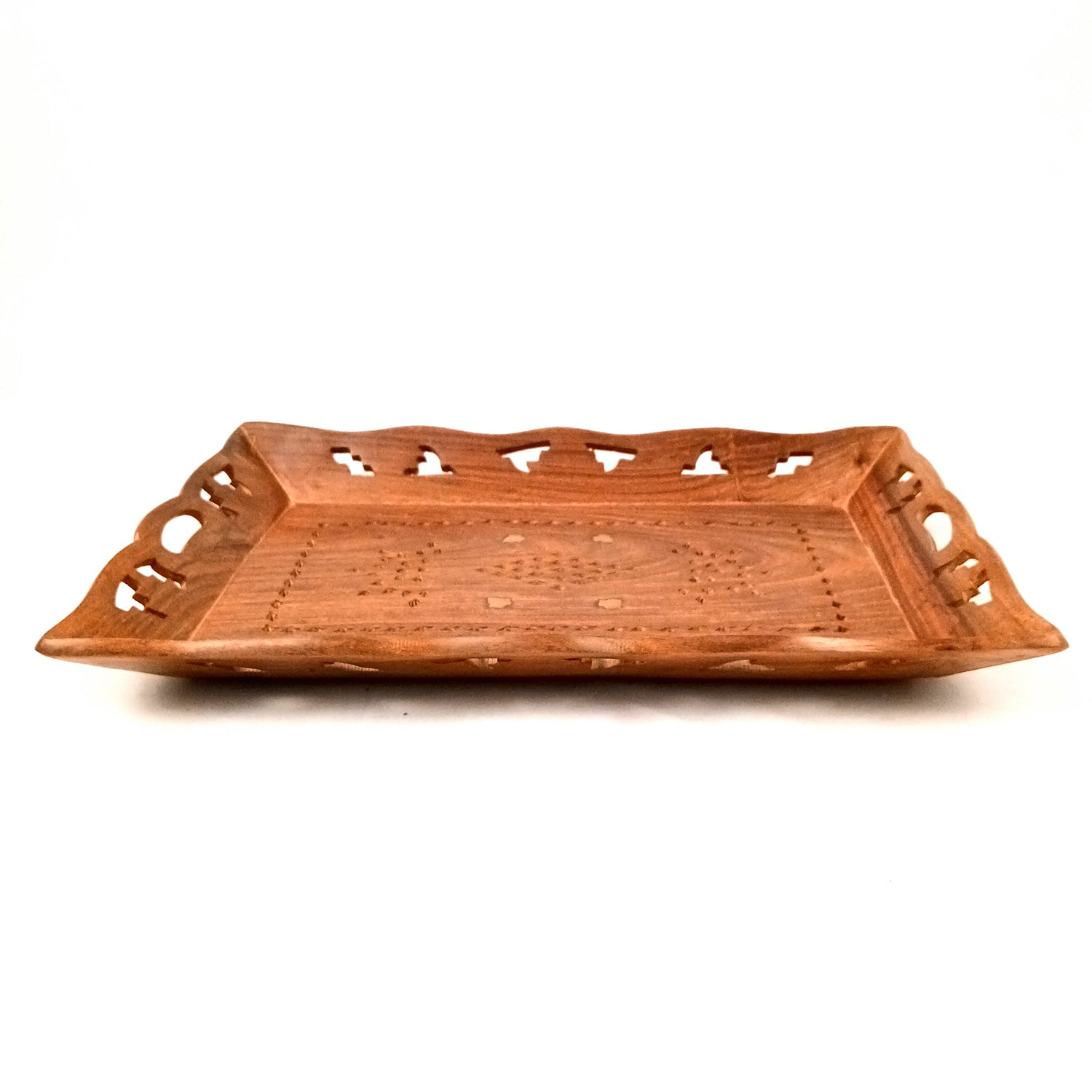 Decorative Tray | Serving Tray & Platters | Wooden Trays With Handle - For Home, Dining Table Organization, Kitchen & Gifts - 15 Inch - Apkamart