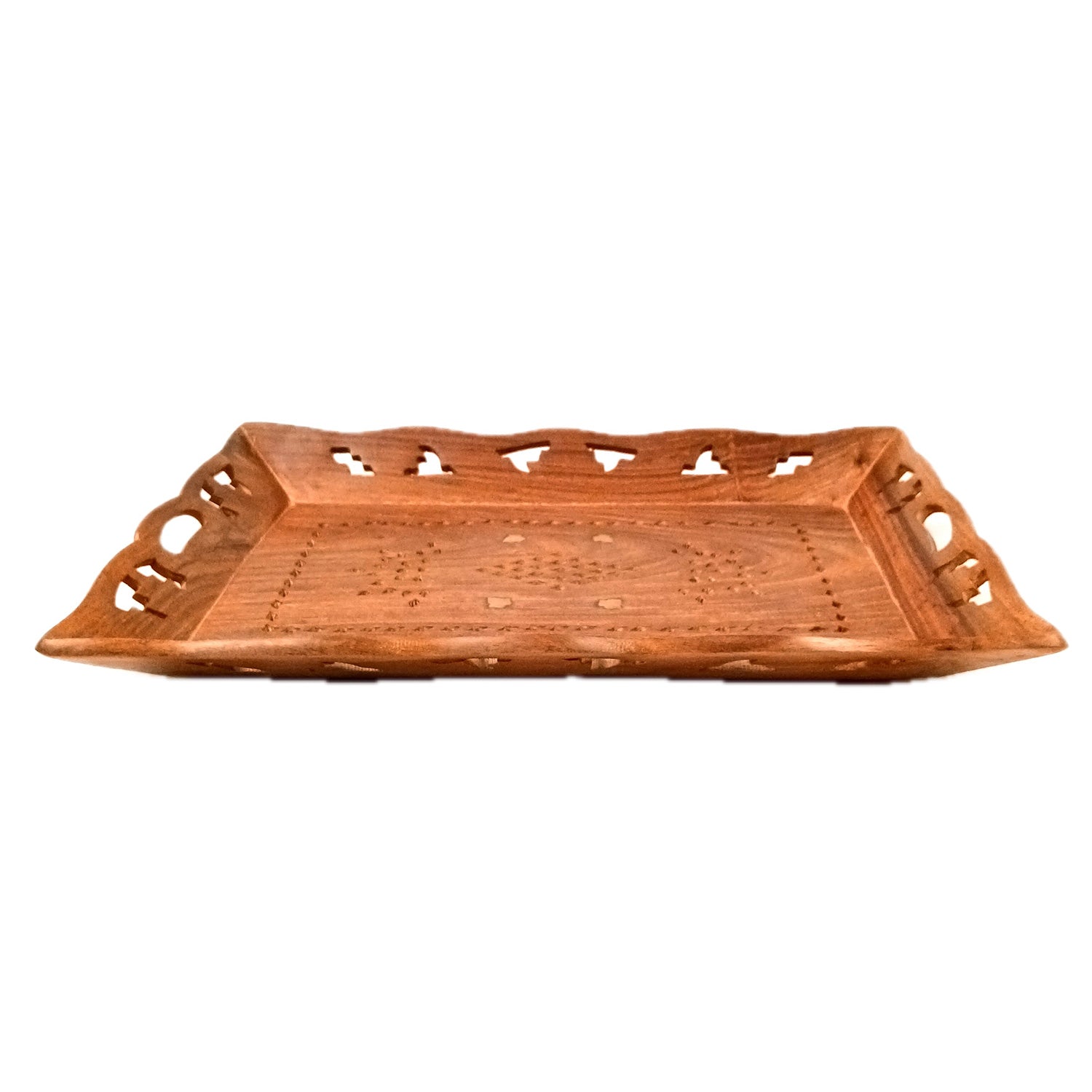 Decorative Tray | Serving Tray & Platters | Wooden Trays With Handle - For Home, Dining Table Organization, Kitchen & Gifts - 15 Inch - Apkamart