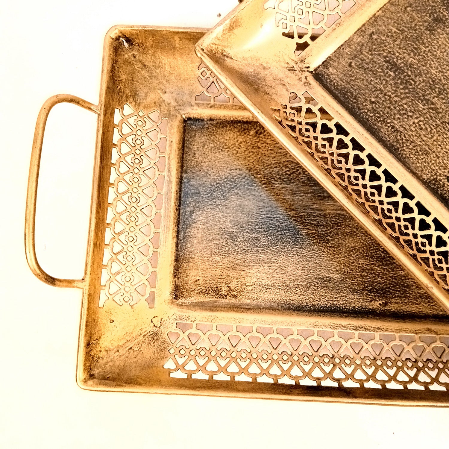 Serving Tray Set | Metal Trays For Tea, Coffee & Snacks | Multipurpose Decorative Tray & Platters - For Home, Dining Table Organization, Kitchen & Gifts - 15 Inch (Set Of 2) - Apkamart