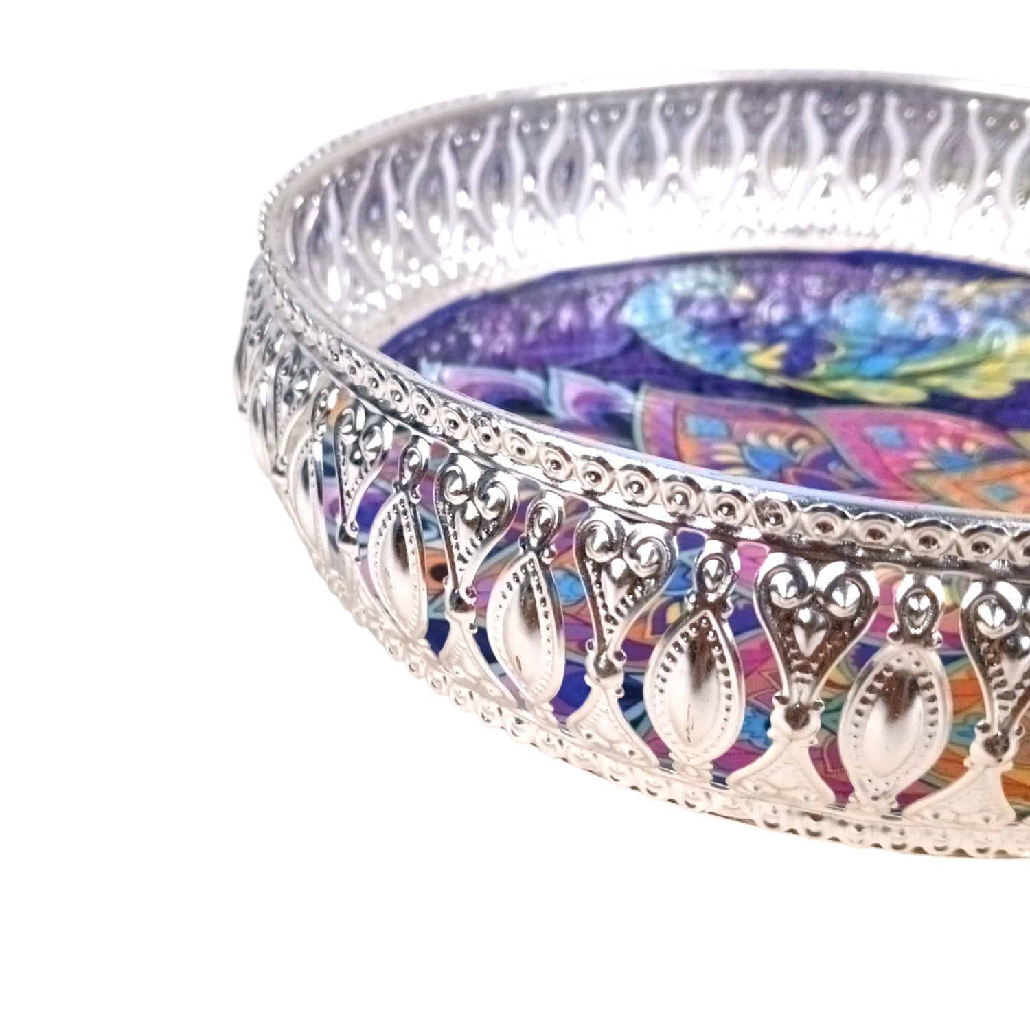 Round Serving Tray | Tray for Kitchen & Home Decor | Peacock Design| Handcrafted Decorative Tray | Beautiful Tray for Dining & Center Table - 8 Inch - Apkamart