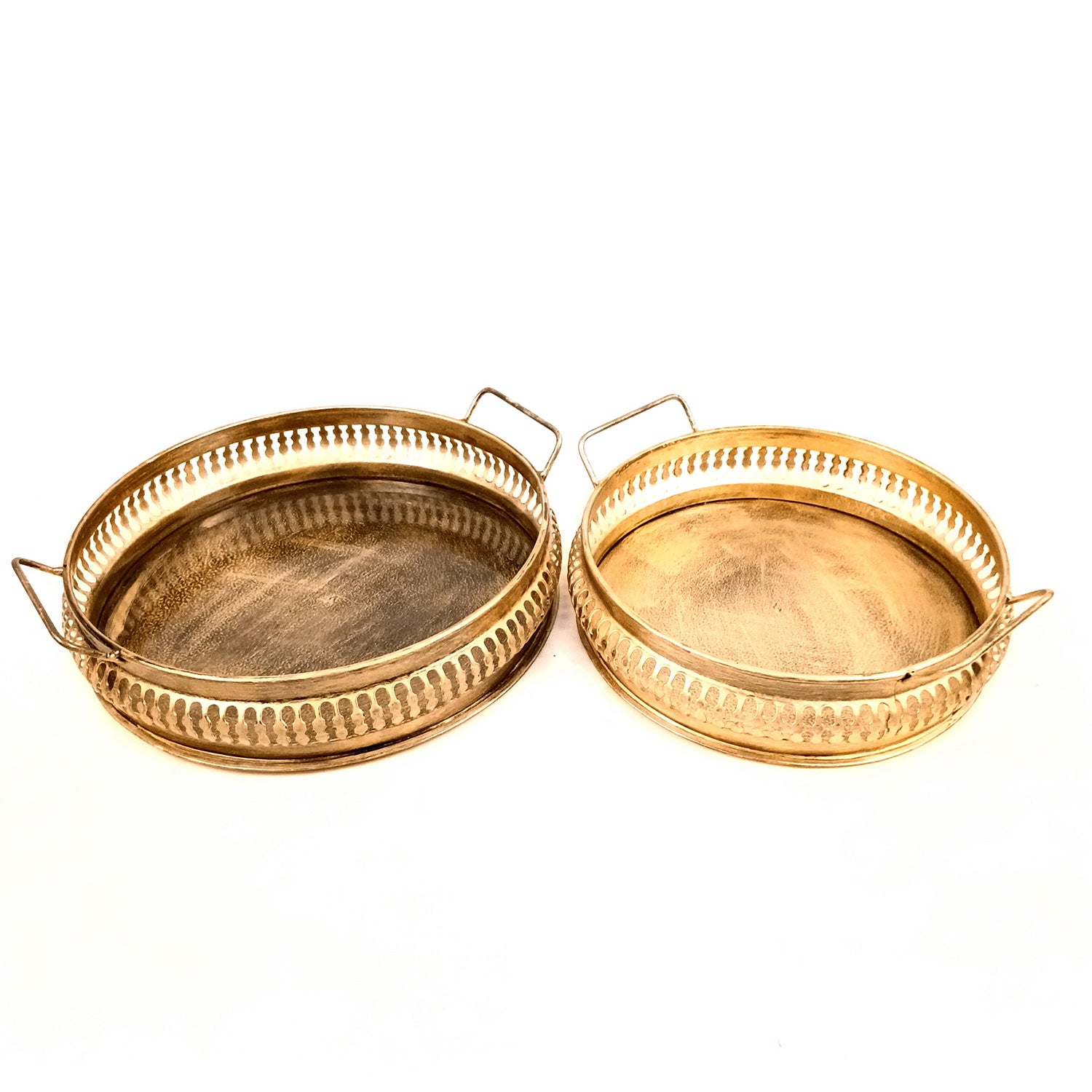 Serving Tray Set | Metal Trays For Tea, Coffee & Snacks | Multipurpose Decorative Tray & Platters - For Home, Dining Table Organization, Kitchen & Gifts - 12 Inch (Pack of 2) - Apkamart