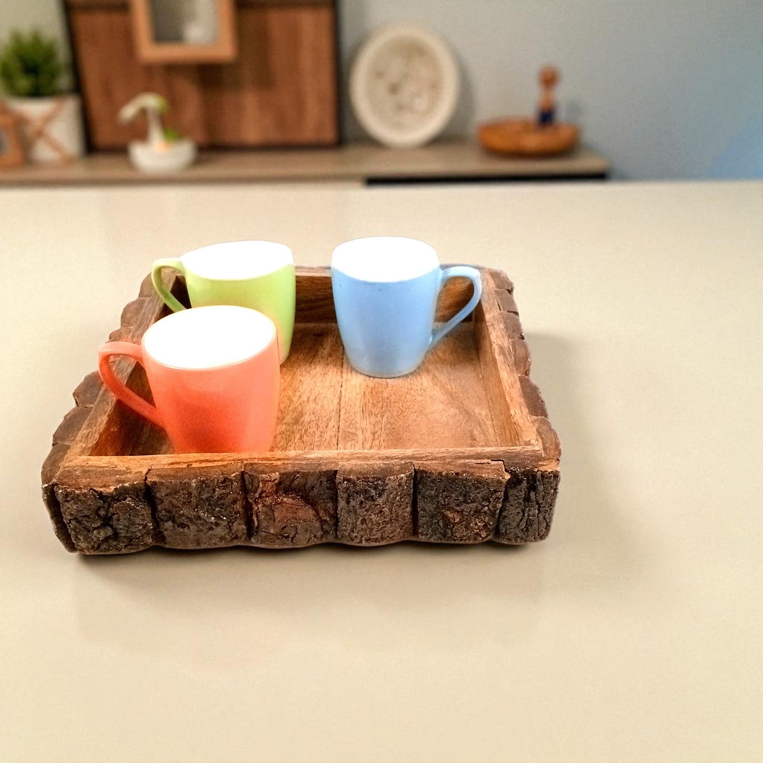 Wooden Tray Set | Serving Trays For Tea, Coffee & Snacks | Multipurpose Decorative Tray & Platters - For Home, Dining Table Organization, Kitchen & Gifts - 10 Inch (Pack of 3) - Apkamart