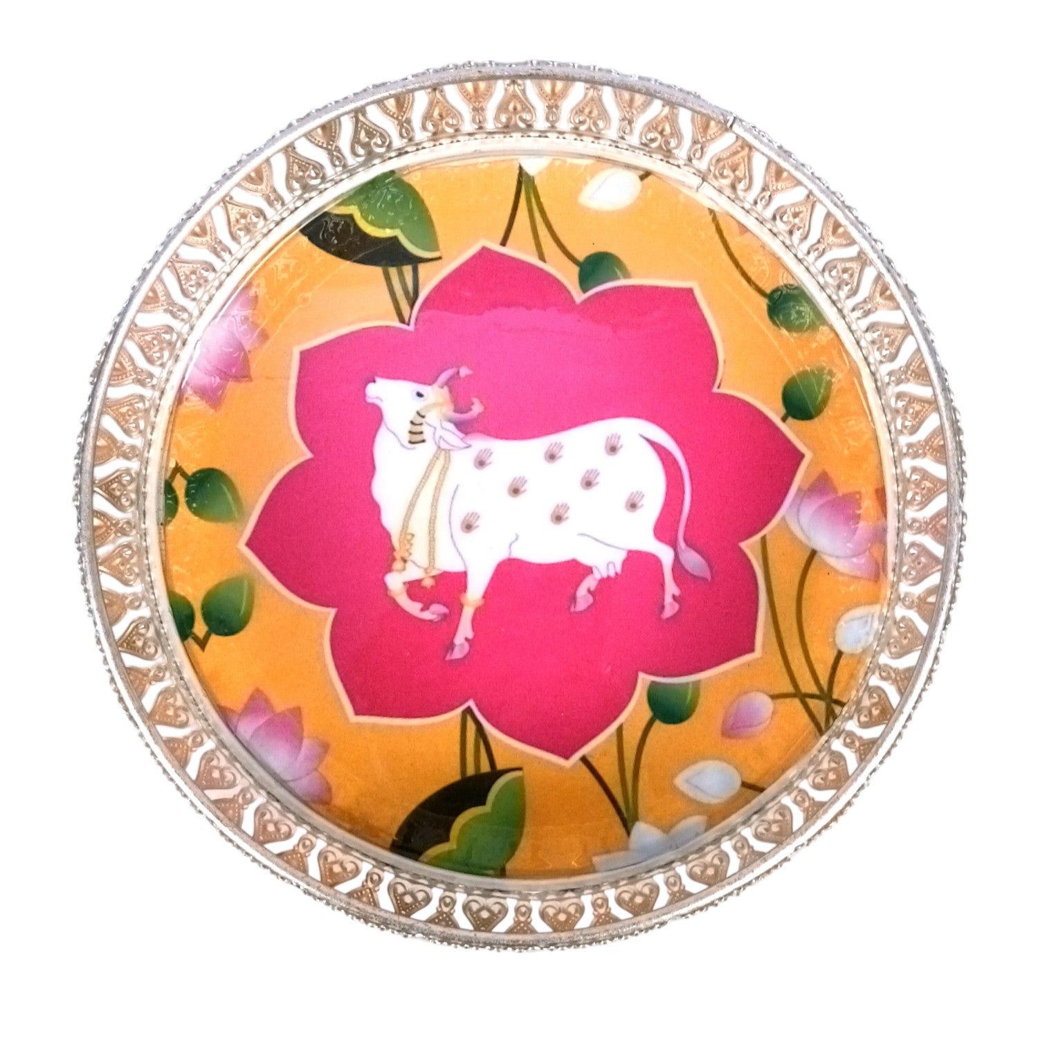 Round Serving Tray | Tray for Kitchen & Home Decor | Handcrafted Decorative Tray | Beautiful Tray for Dining & Center Table - 8 Inch - Apkamat