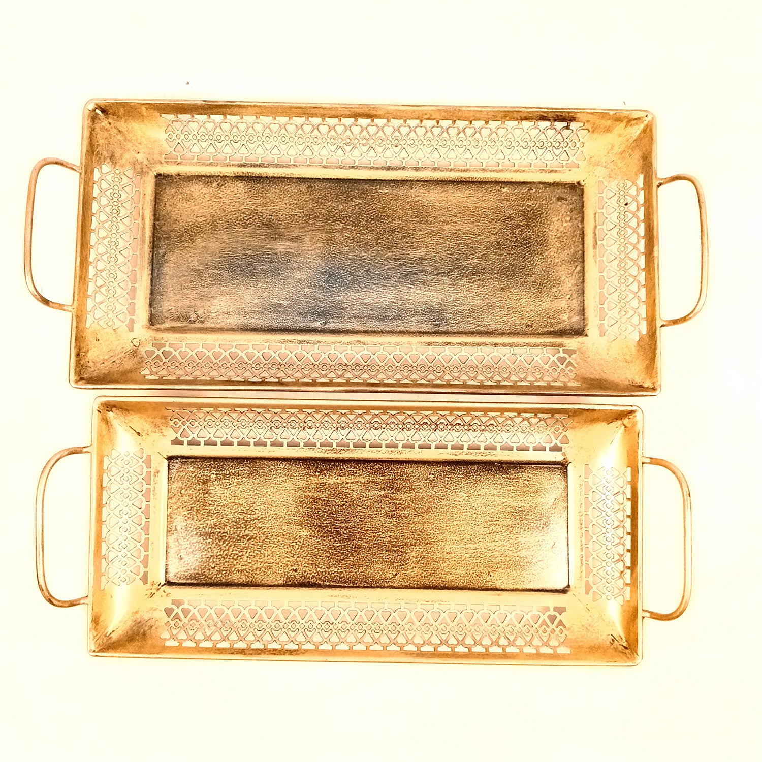 Serving Tray Set | Metal Trays For Tea, Coffee & Snacks | Multipurpose Decorative Tray & Platters - For Home, Dining Table Organization, Kitchen & Gifts - 15 Inch (Set Of 2) - Apkamart