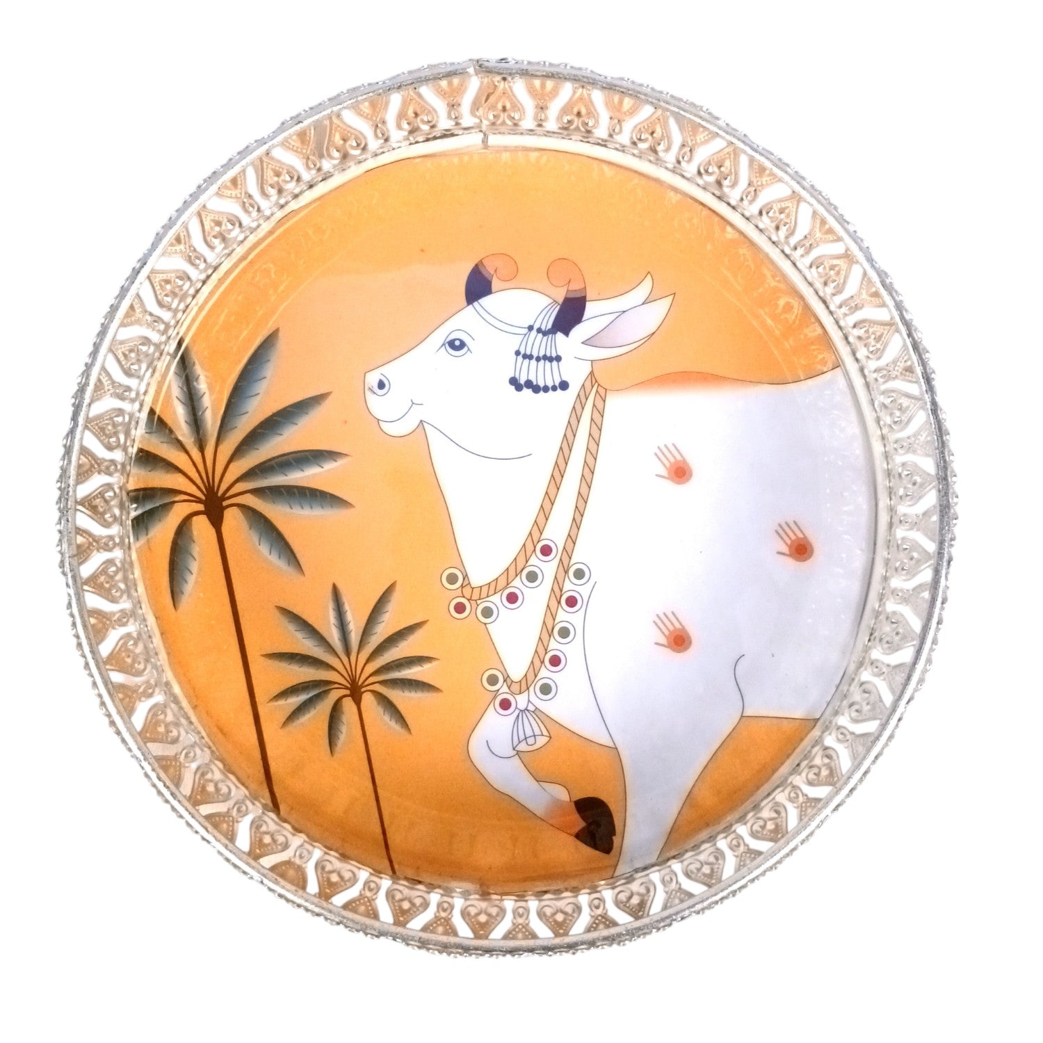 Round Serving Tray | Tray for Kitchen & Home Decor | Handcrafted Decorative Tray | Beautiful Tray for Dining & Center Table | Ideal For Diwali Gift - 8 Inch - Apkamart