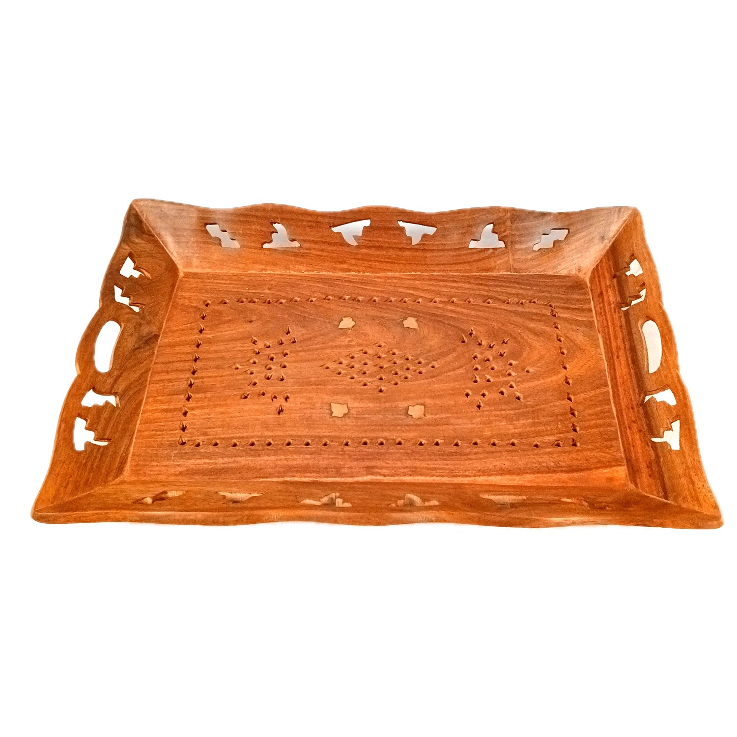 Decorative Tray | Serving Tray & Platters | Wooden Trays With Handle - For Home, Dining Table Organization, Kitchen & Gifts - 15 Inch - Apkamart