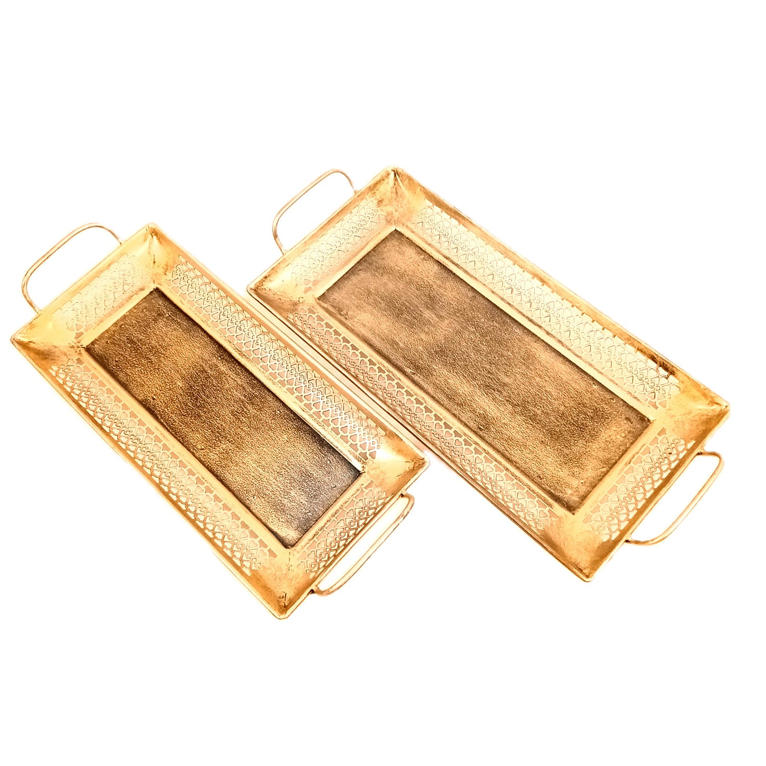 Serving Tray Set | Metal Trays For Tea, Coffee & Snacks | Multipurpose Decorative Tray & Platters - For Home, Dining Table Organization, Kitchen & Gifts - 15 Inch (Set Of 2) - Apkamart