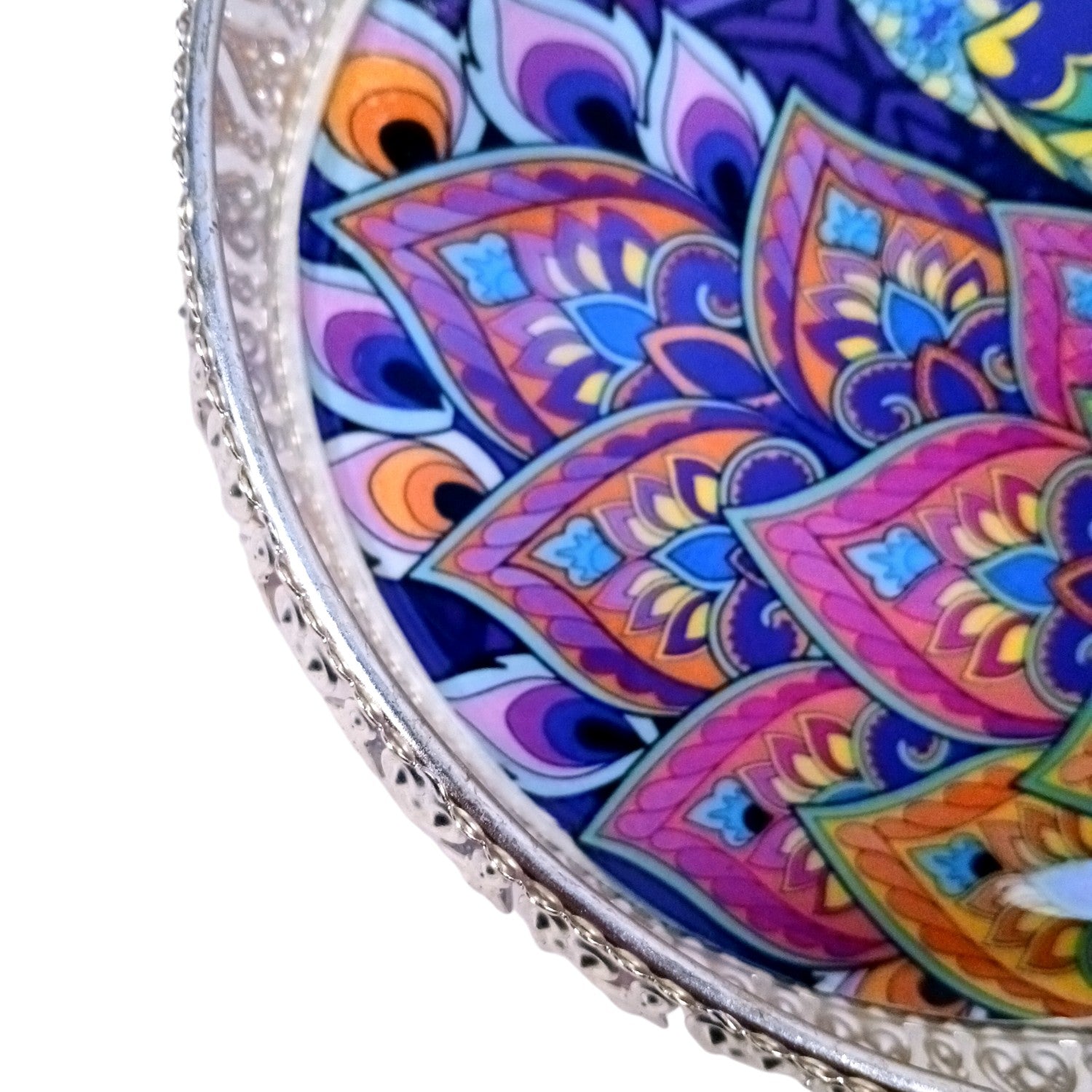 Round Serving Tray | Tray for Kitchen & Home Decor | Peacock Design| Handcrafted Decorative Tray | Beautiful Tray for Dining & Center Table - 8 Inch - Apkamart