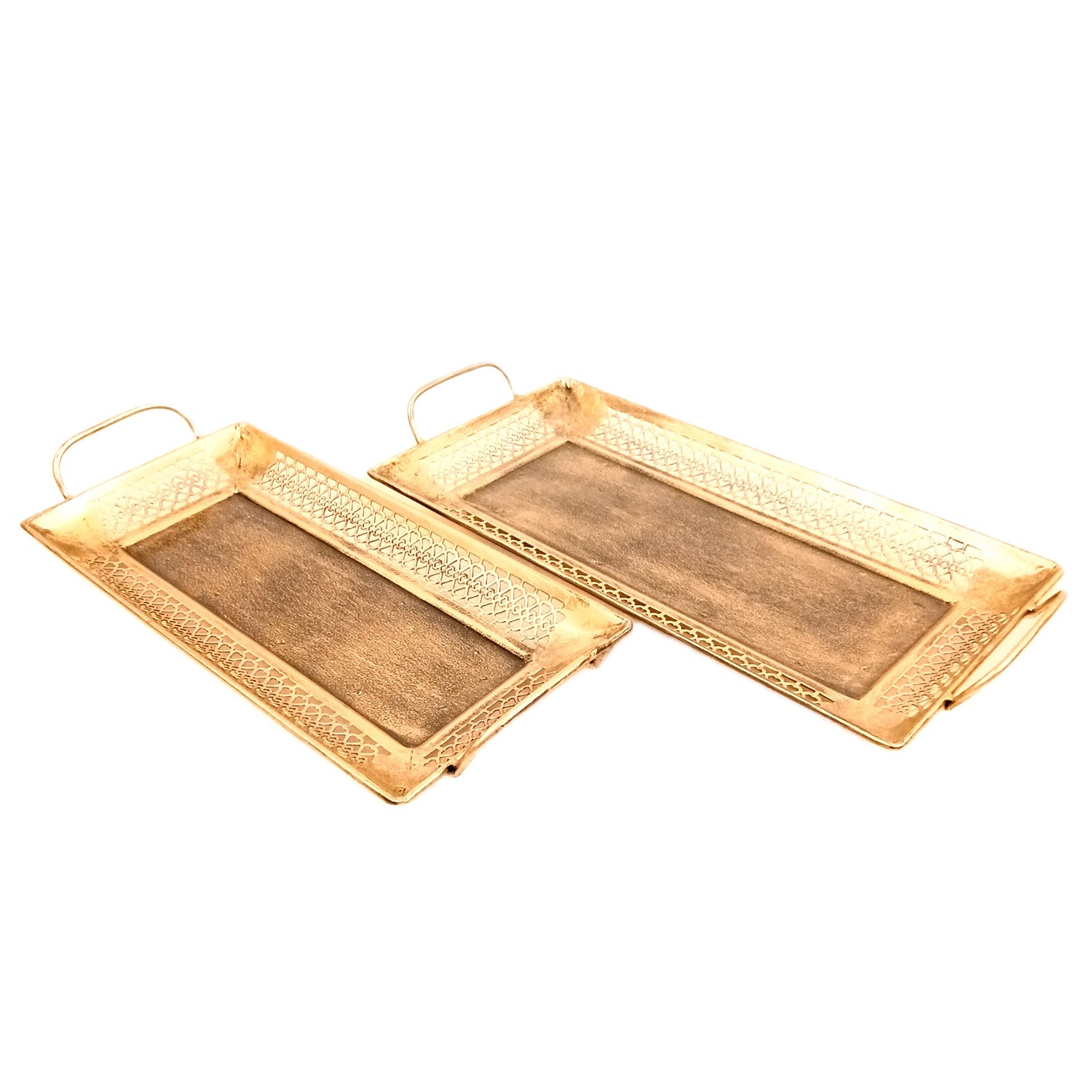 Serving Tray Set | Metal Trays For Tea, Coffee & Snacks | Multipurpose Decorative Tray & Platters - For Home, Dining Table Organization, Kitchen & Gifts - 15 Inch (Set Of 2) - Apkamart