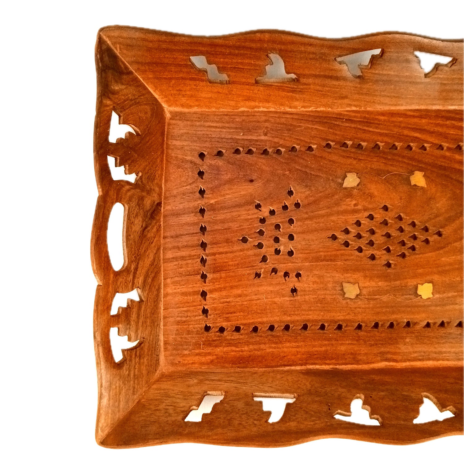 Decorative Tray | Serving Tray & Platters | Wooden Trays With Handle - For Home, Dining Table Organization, Kitchen & Gifts - 15 Inch - Apkamart