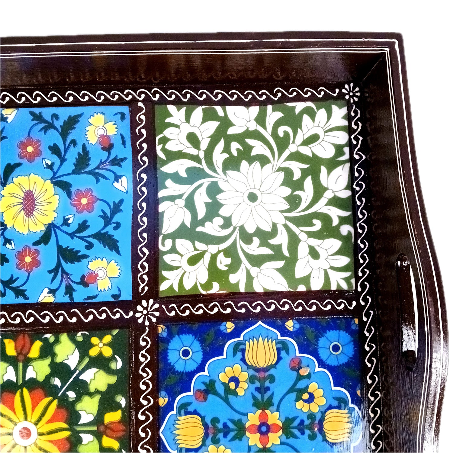Serving Tray With Ceramic Tiles | Big Wooden Platter for Serving Whole Meal | Large Tray With Handles - for Home, Dining Table, Kitchen Decor, Restaurants, Hotels, Cafe & Gifts - 21 Inch - Apkamart #Style_Design 1