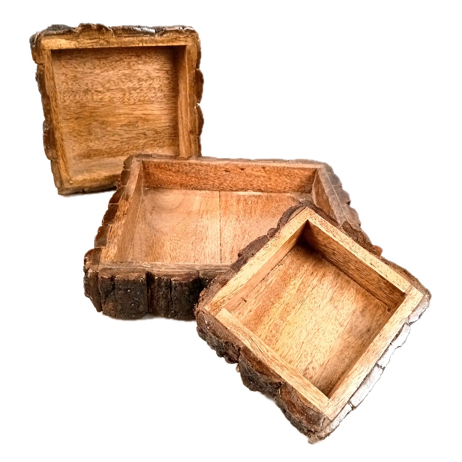 Wooden Tray Set | Serving Trays For Tea, Coffee & Snacks | Multipurpose Decorative Tray & Platters - For Home, Dining Table Organization, Kitchen & Gifts - 10 Inch (Pack of 3) - Apkamart