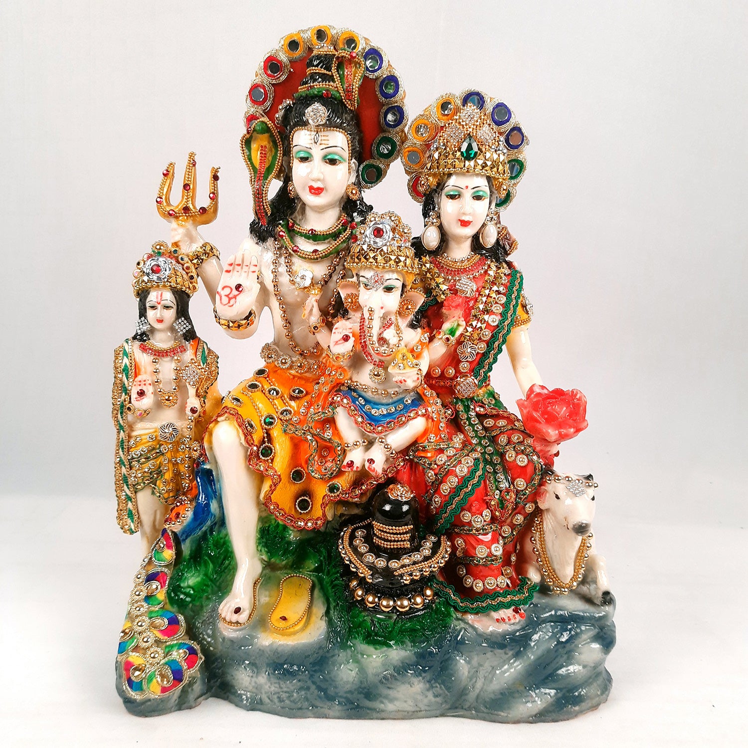 Shiv Parvati Ganesh & Kartikeya Statue | Shiv Parivar Idol Showpiece - for Home, Puja Room, Table Decor, Living room, Office Desk & Gift - 15 Inch - Apkamart