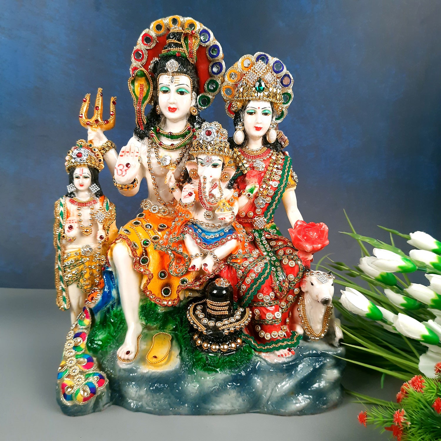 Shiv Parvati Ganesh & Kartikeya Statue | Shiv Parivar Idol Showpiece - for Home, Puja Room, Table Decor, Living room, Office Desk & Gift - 15 Inch - Apkamart