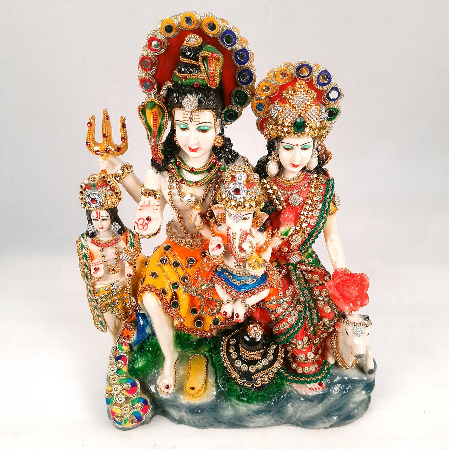 Shiv Parvati Ganesh & Kartikeya Statue | Shiv Parivar Idol Showpiece - for Home, Puja Room, Table Decor, Living room, Office Desk & Gift - 15 Inch - Apkamart