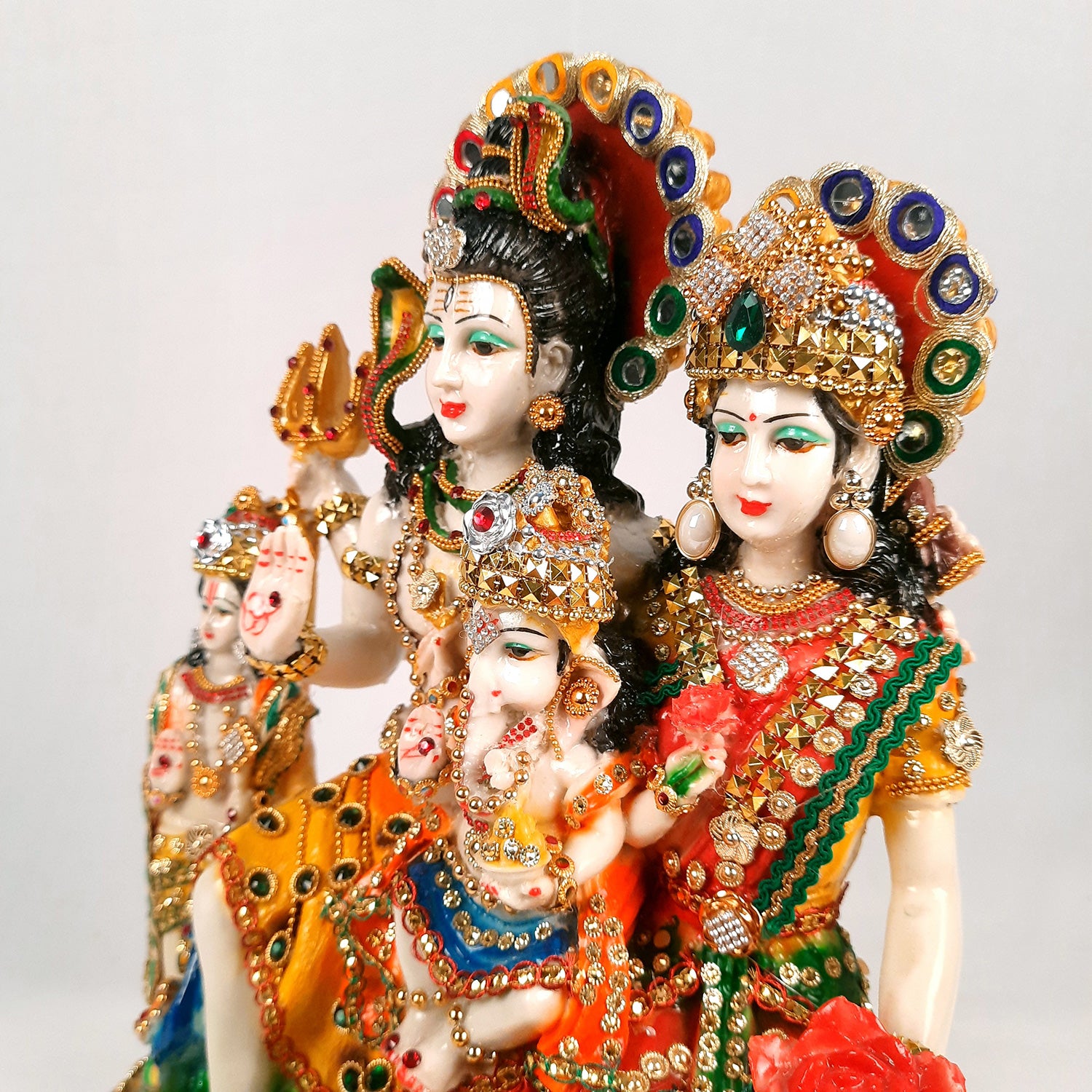 Shiv Parvati Ganesh & Kartikeya Statue | Shiv Parivar Idol Showpiece - for Home, Puja Room, Table Decor, Living room, Office Desk & Gift - 15 Inch - Apkamart