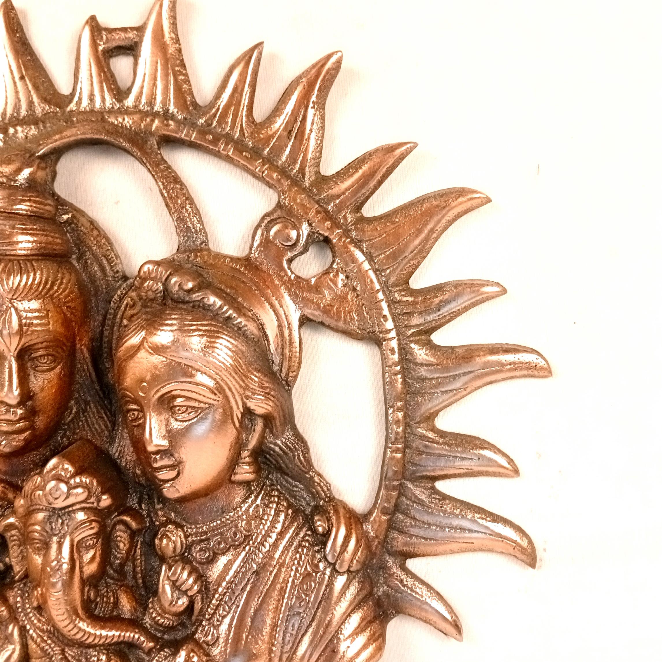 Shiva Parvati Ganesh Wall Hanging | Shiv Parivar Metal Idol Wall Décor for Home, Pooja Room & Office | Religious Wall Art for Vastu & Auspicious Gifting - 16 Inch - Apkamart